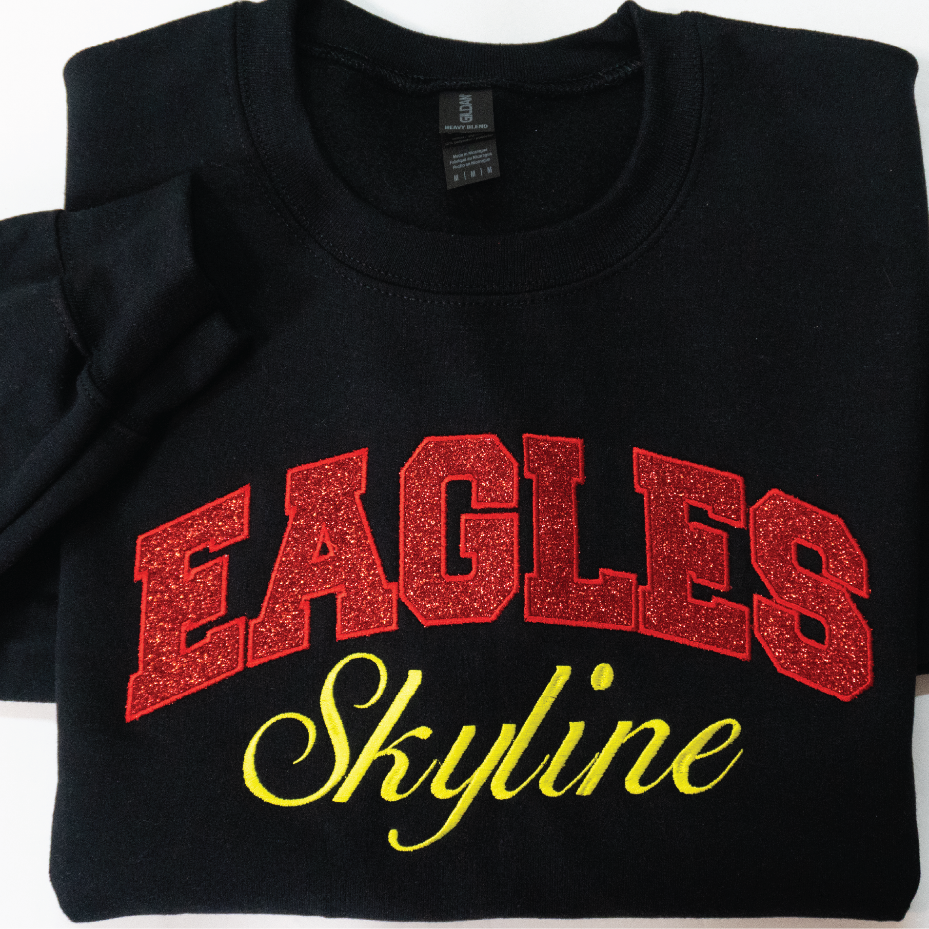 custom team name embroidered glitter applique sweatshirt black