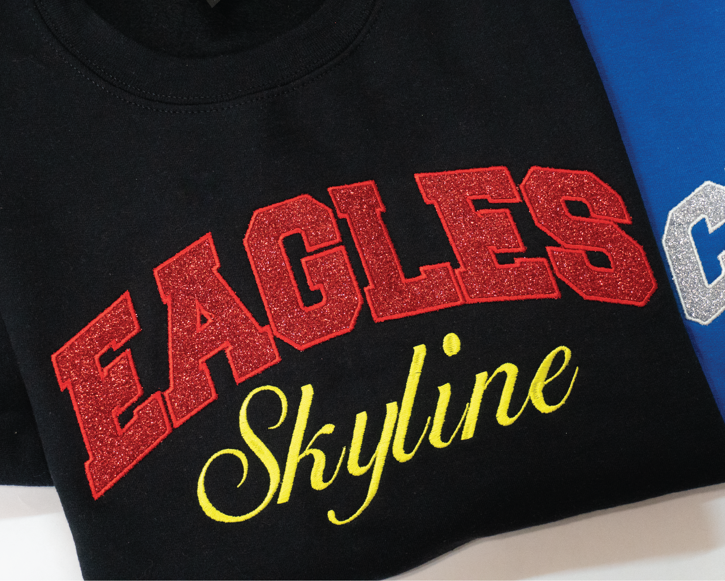 Custom Team Name Embroidered Appliqué Glitter Sweatshirt – Personalized Varsity Team Crewneck