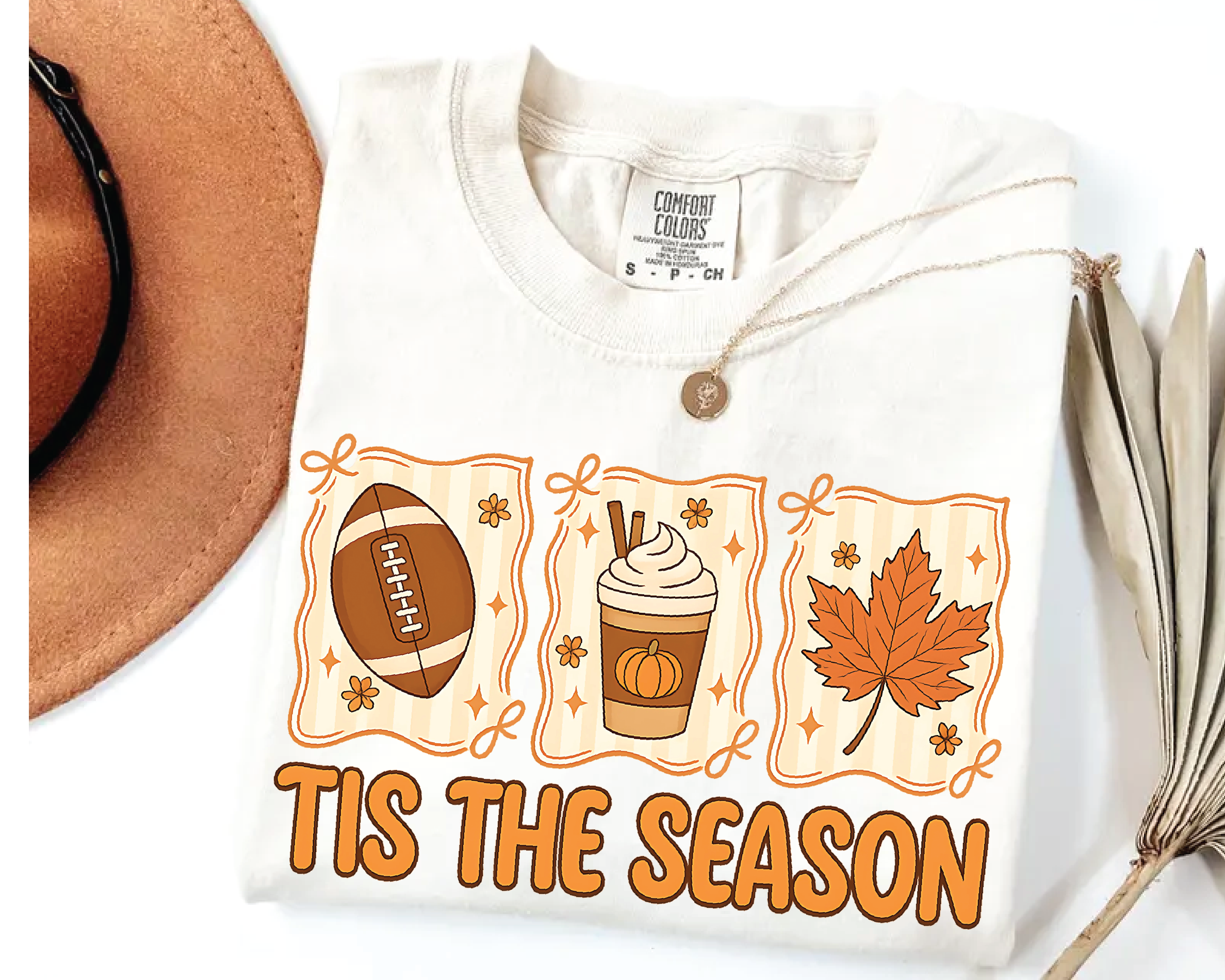 Tis The Season Shirt – Cute Fall Football Pumpkin Spice Latte Leaf Tee