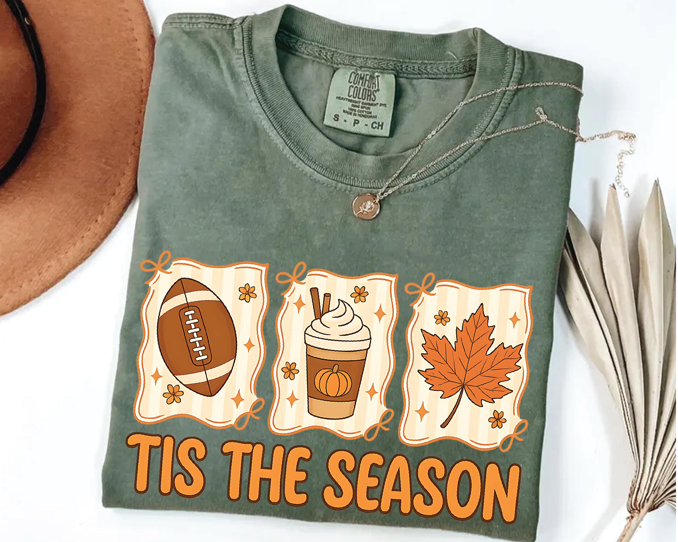 Tis The Season Shirt – Cute Fall Football Pumpkin Spice Latte Leaf Tee