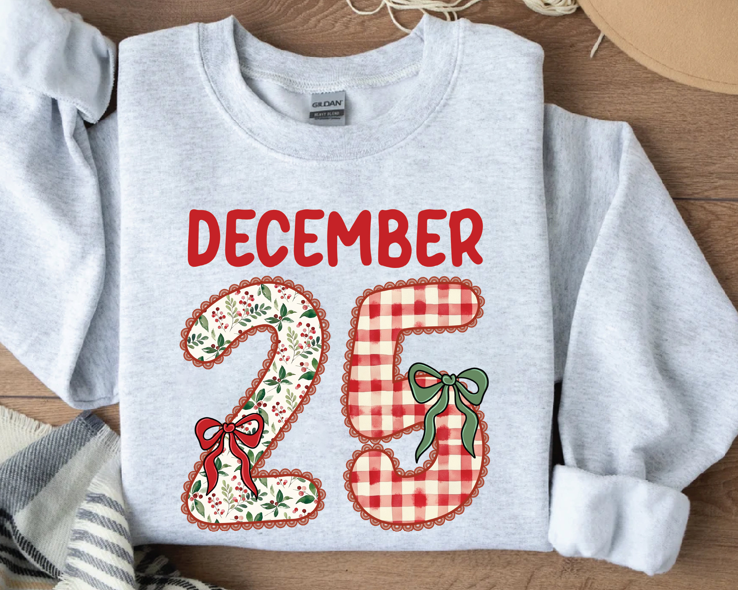 December 25 Christmas Sweatshirt – Festive Holiday Sweater, Vintage Patchwork Xmas Pullover, Cozy Christmas Day Outfit