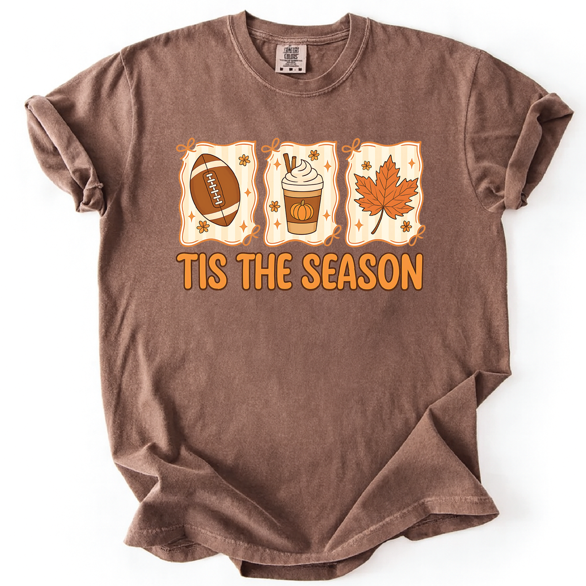 Tis The Season Shirt – Cute Fall Football Pumpkin Spice Latte Leaf Tee