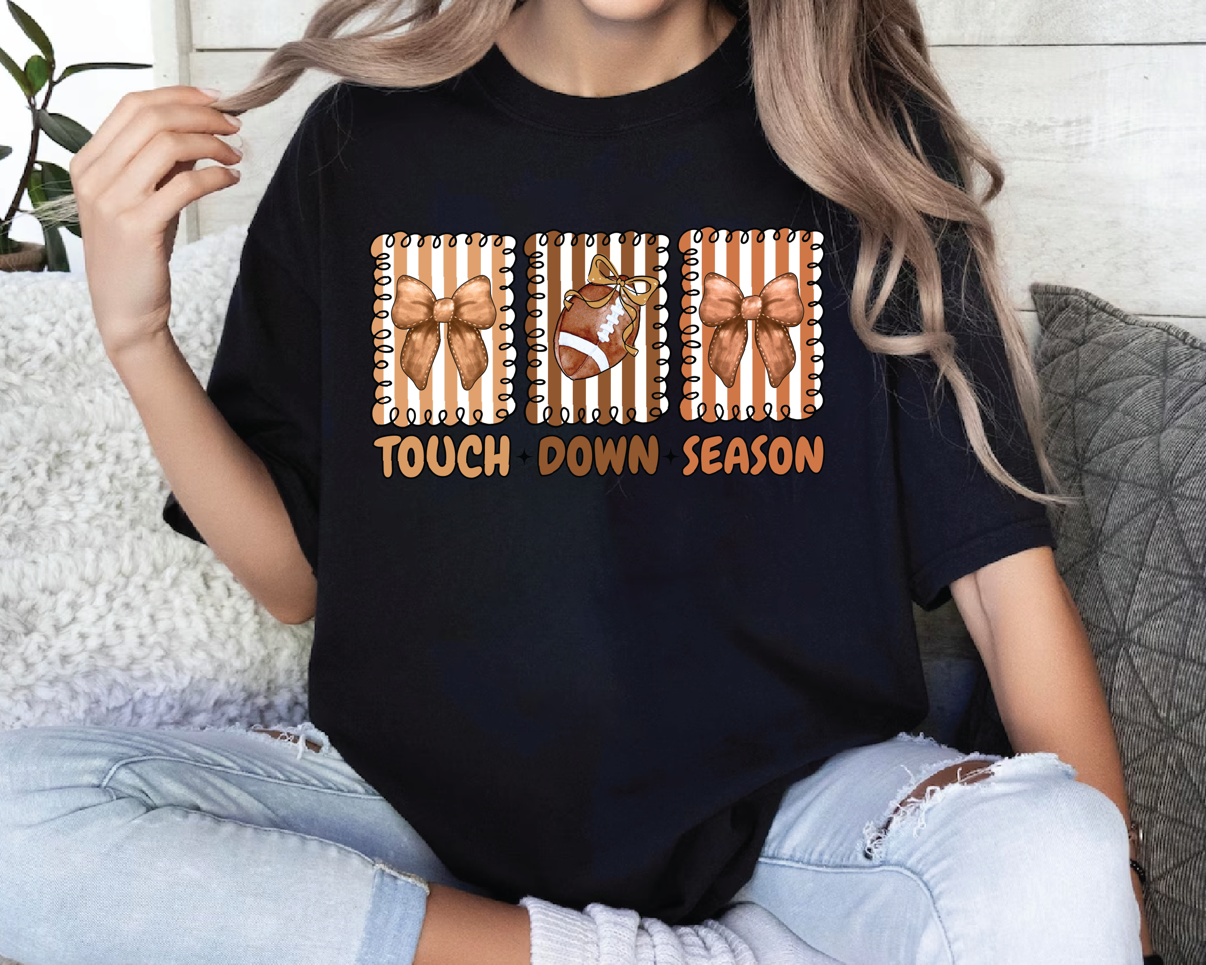 Touchdown Season Shirt – Cute Football Mom Tee with Bows