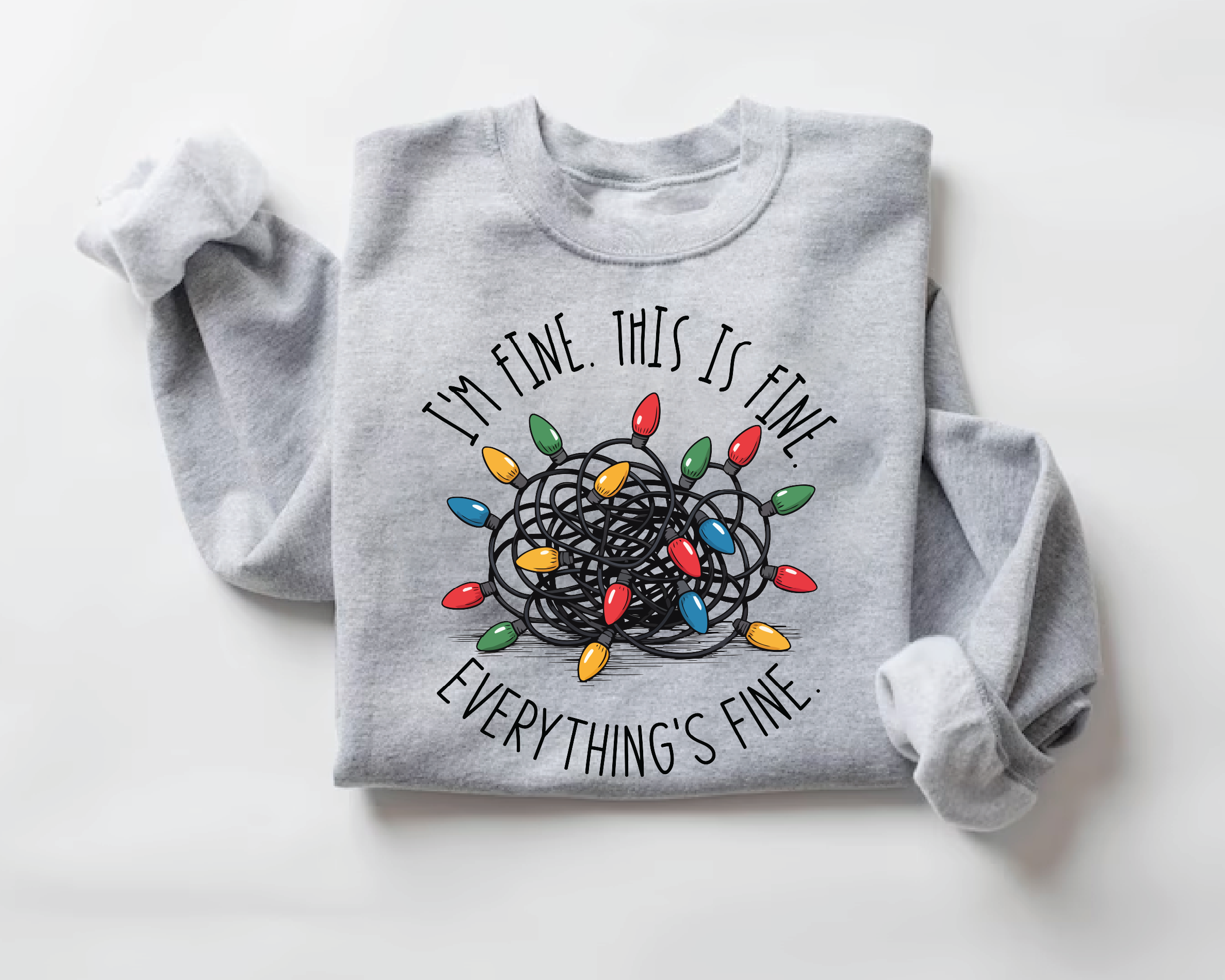 I'm Fine Everything’s Fine Christmas Sweatshirt – Funny Holiday Tangled Lights Pullover