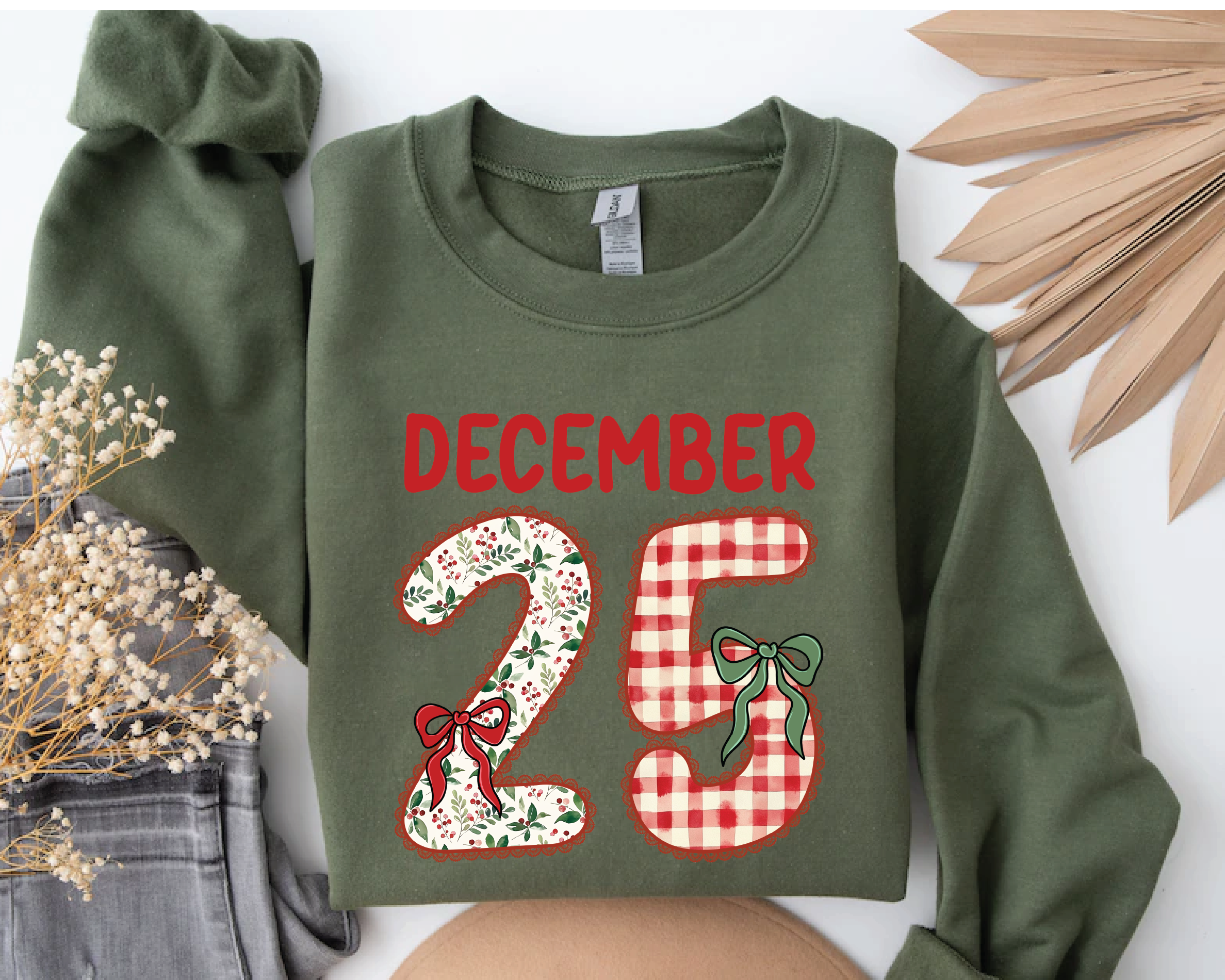 December 25 Christmas Sweatshirt – Festive Holiday Sweater, Vintage Patchwork Xmas Pullover, Cozy Christmas Day Outfit