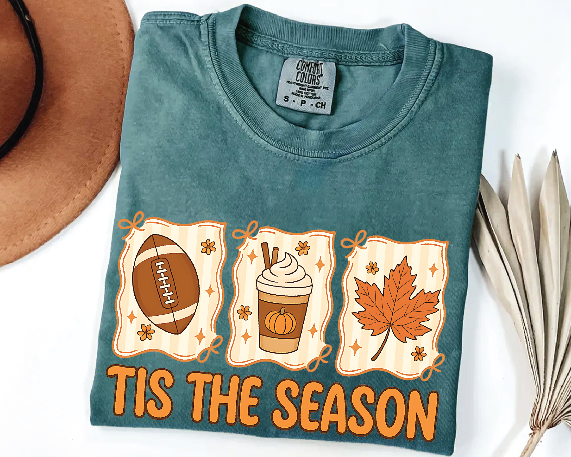 Tis The Season Shirt – Cute Fall Football Pumpkin Spice Latte Leaf Tee