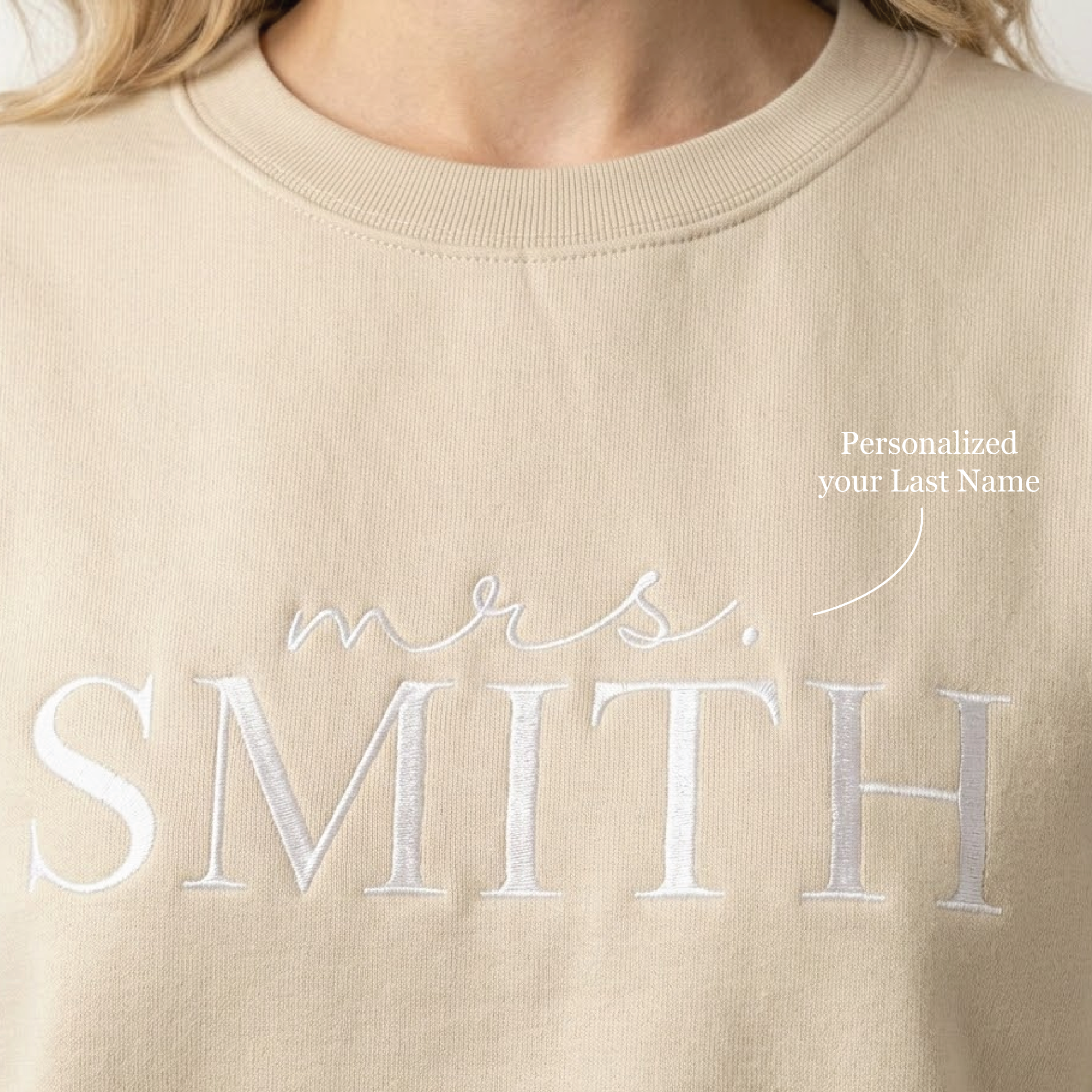 Custom Embroidered Mrs. Sweatshirt - Script & Serif Last Name Crewneck
