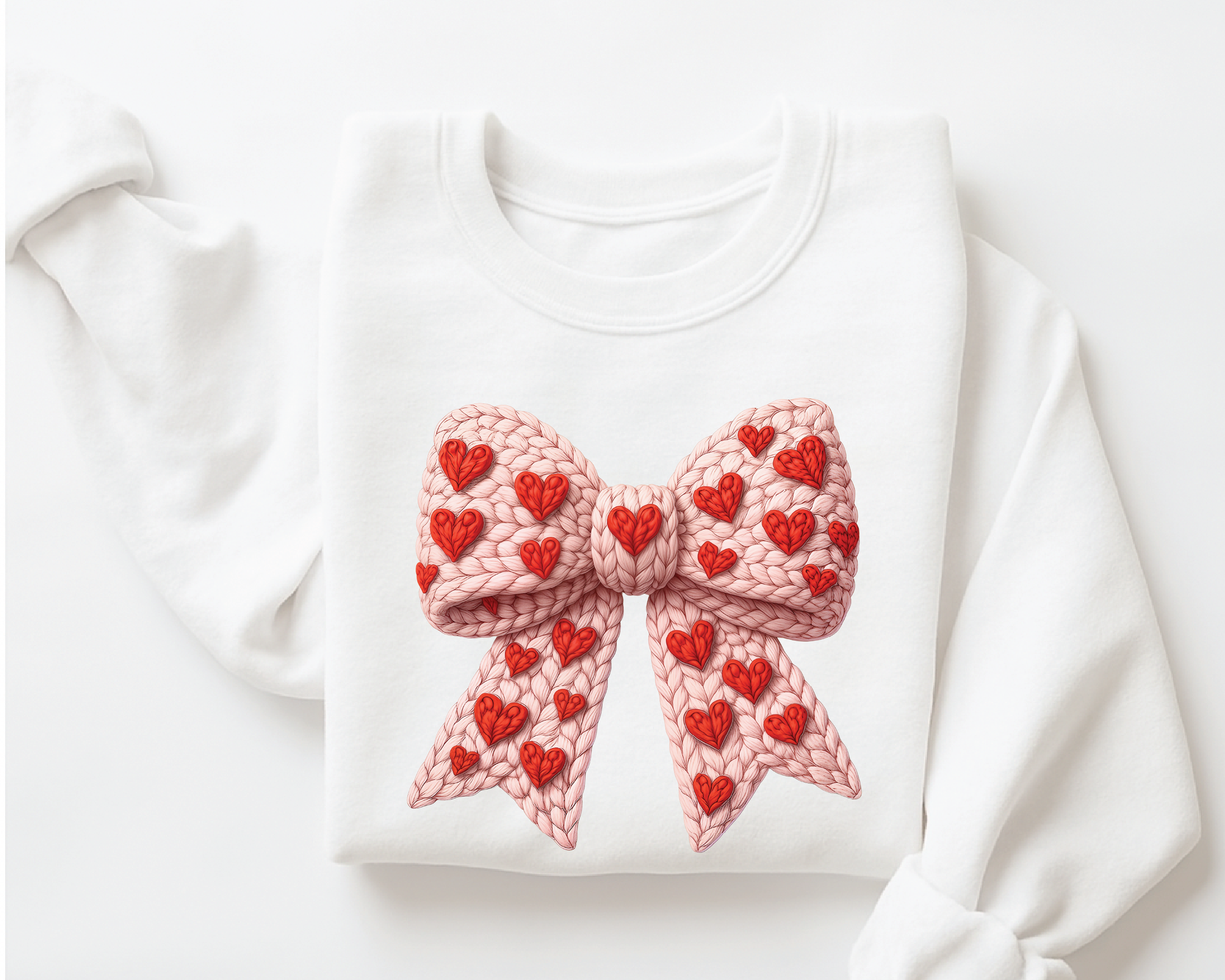 Red Coquette Bow Sweatshirt - Faux Embroidery Valentine's Day Crewneck - VL16