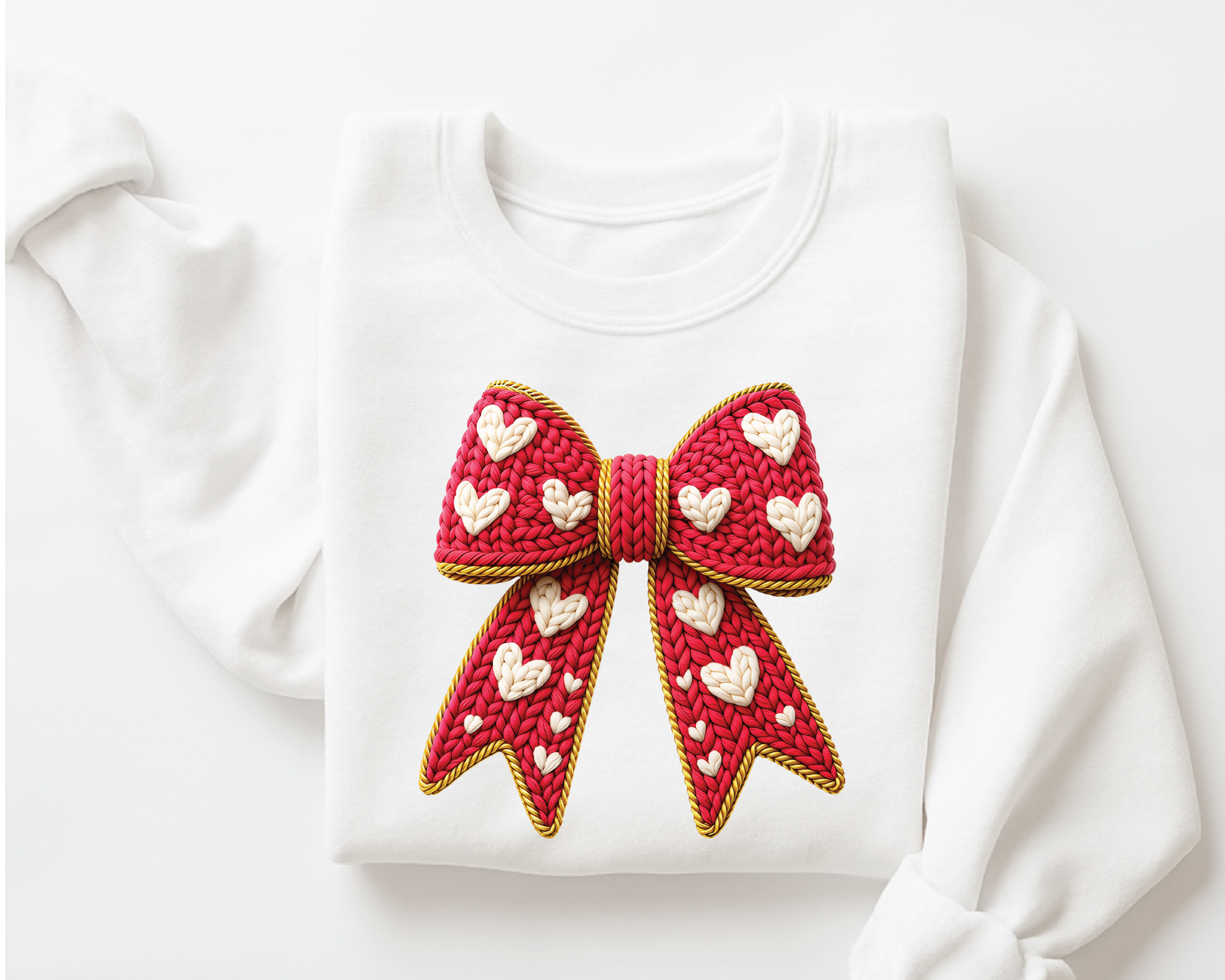 Coquette Red Bow Sweatshirt - Grey Faux Embroidery Valentine's Crewneck - VL17