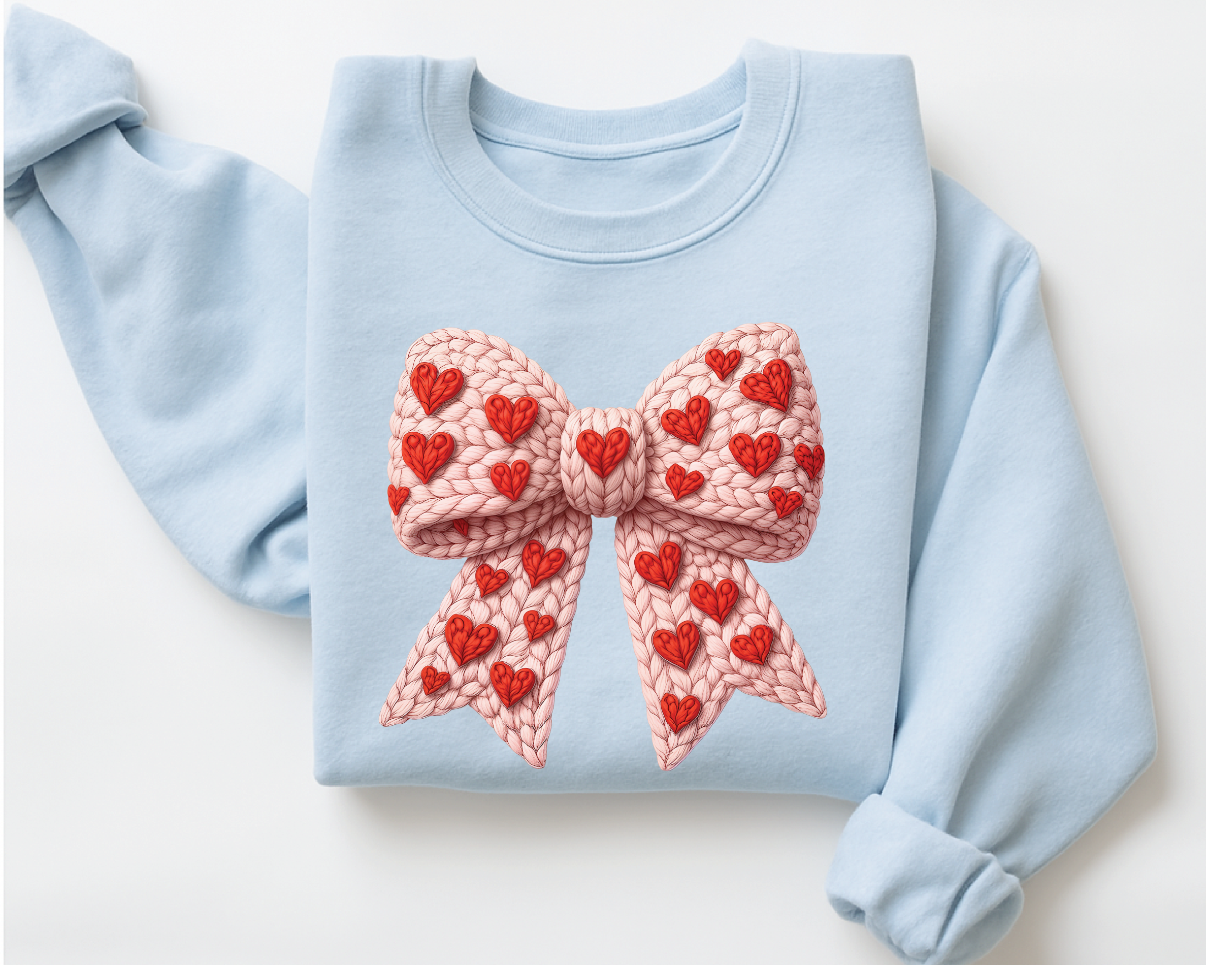 Red Coquette Bow Sweatshirt - Faux Embroidery Valentine's Day Crewneck - VL16