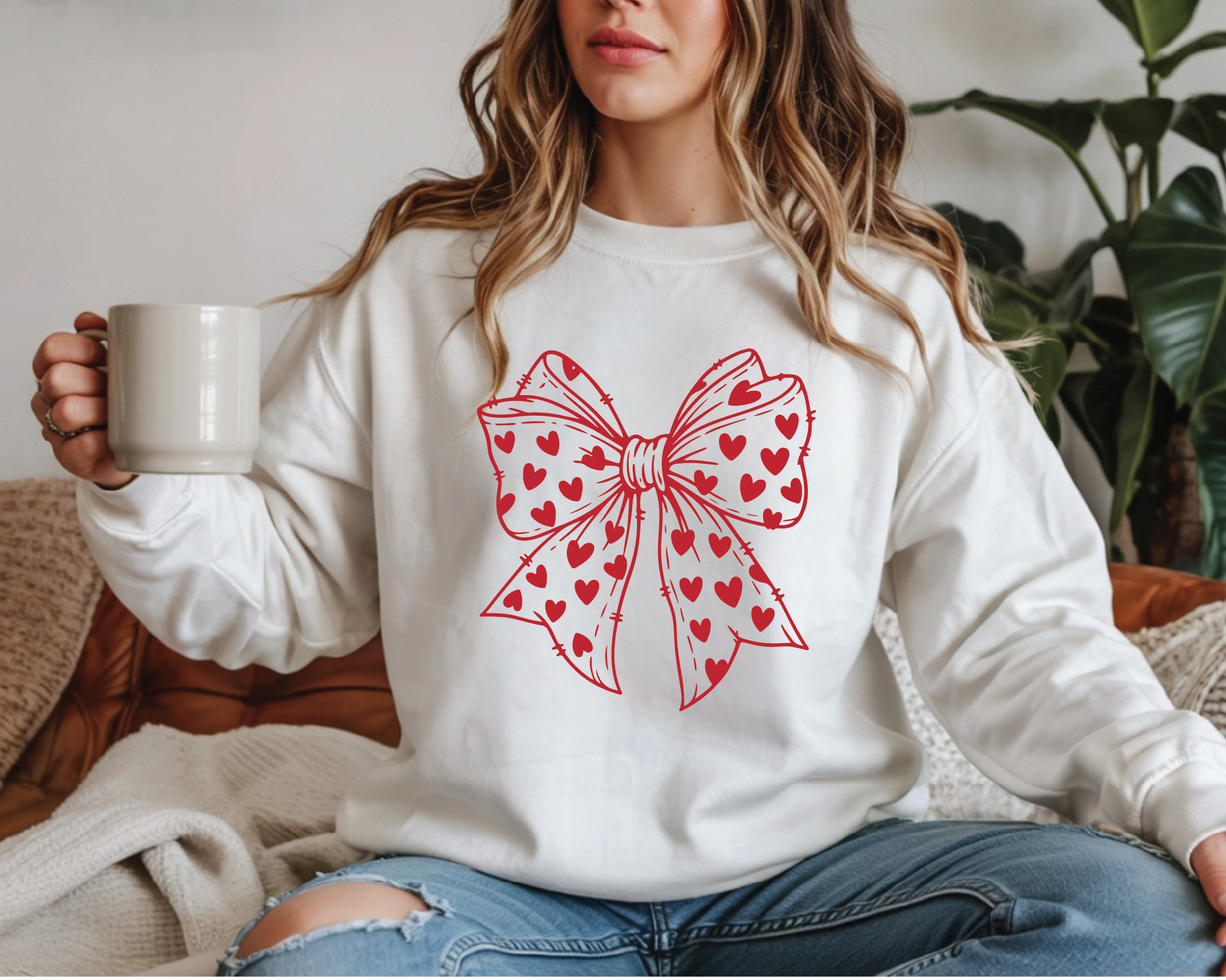 Valentine Bow Sweatshirt – Gildan Crewneck Gift for Mom, Wife & Girlfriend - VL2