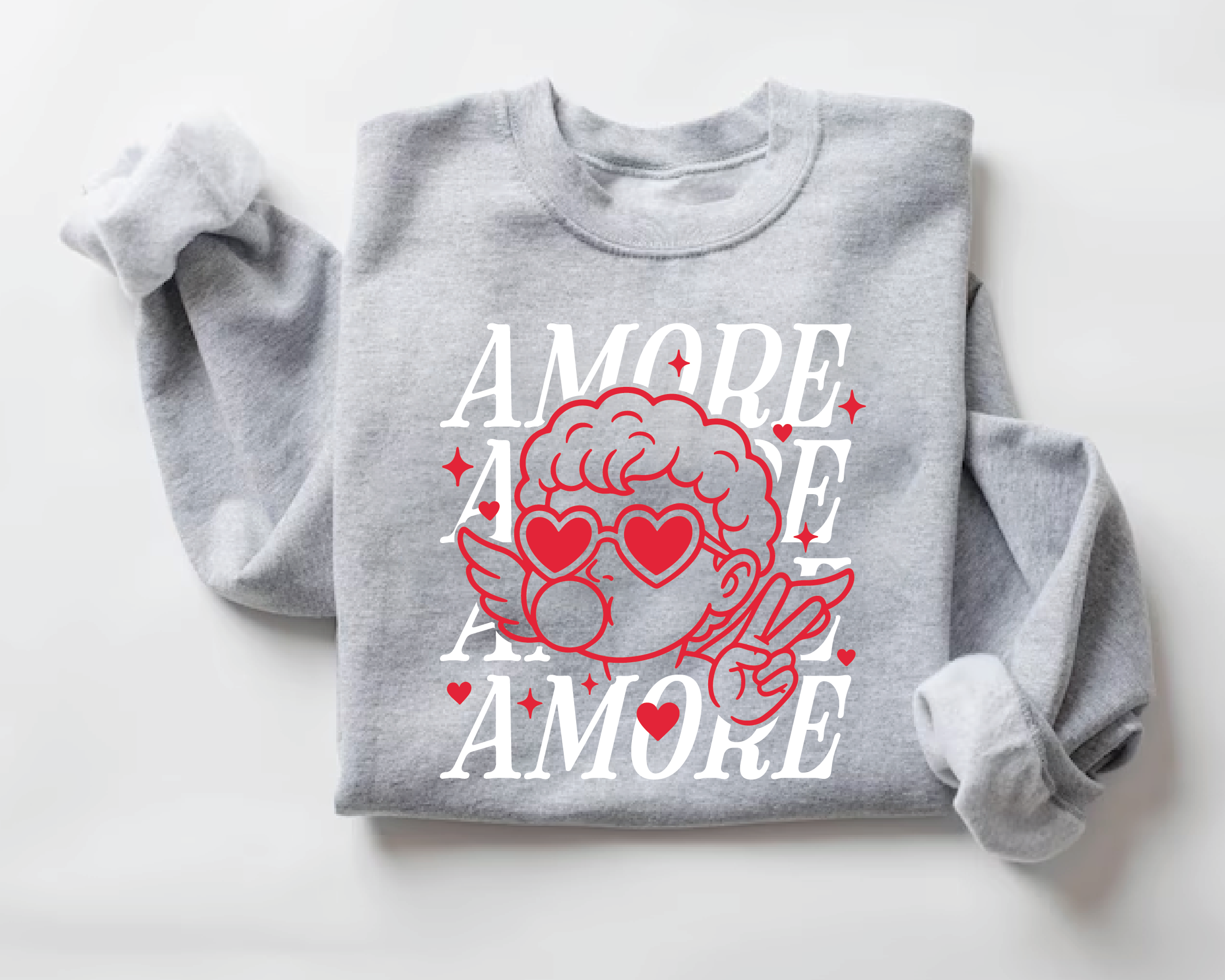 Amore Amore Cupid Valentine Sweatshirt – Cute Love Graphic Crewneck - VL7