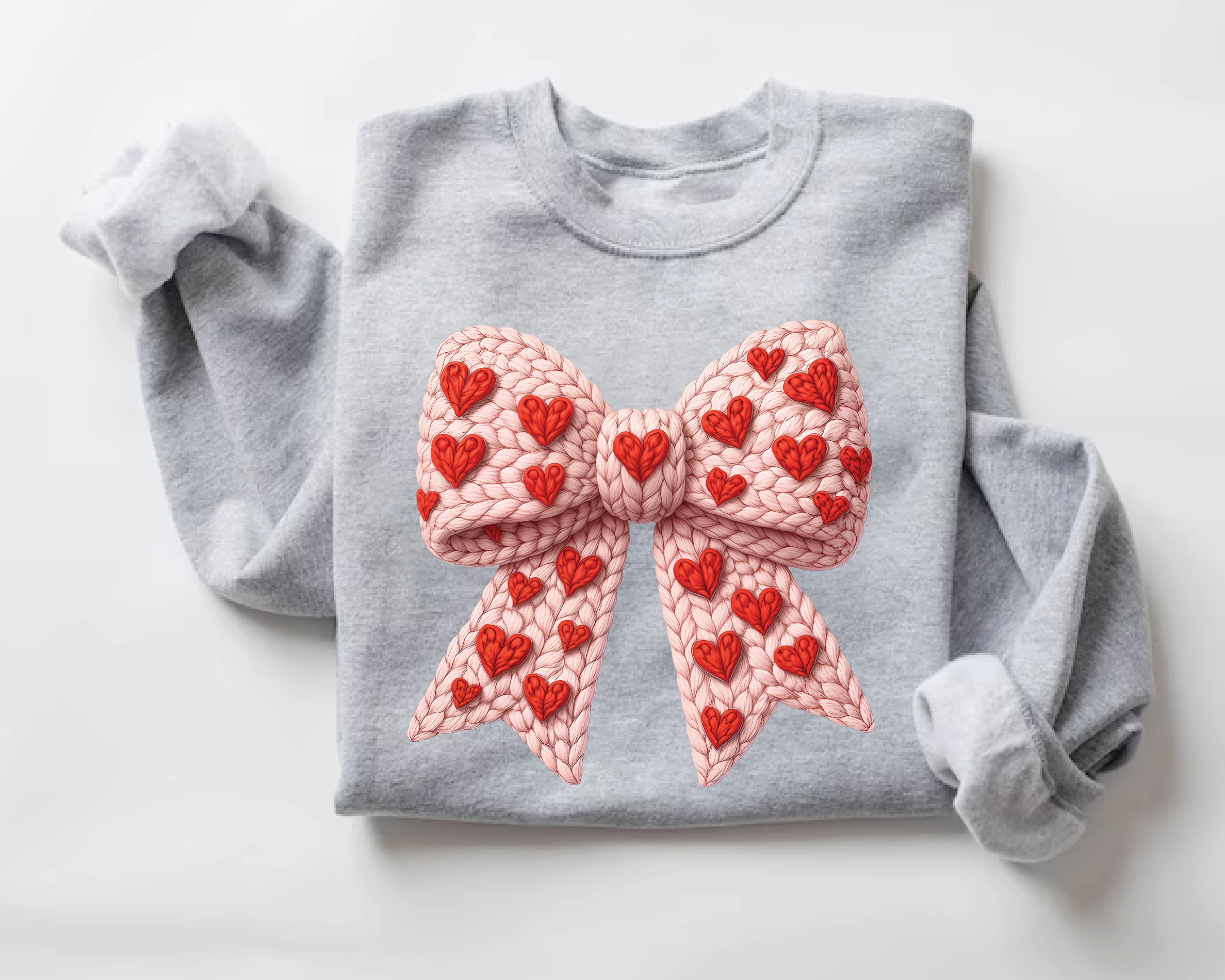 Red Coquette Bow Sweatshirt - Faux Embroidery Valentine's Day Crewneck - VL16
