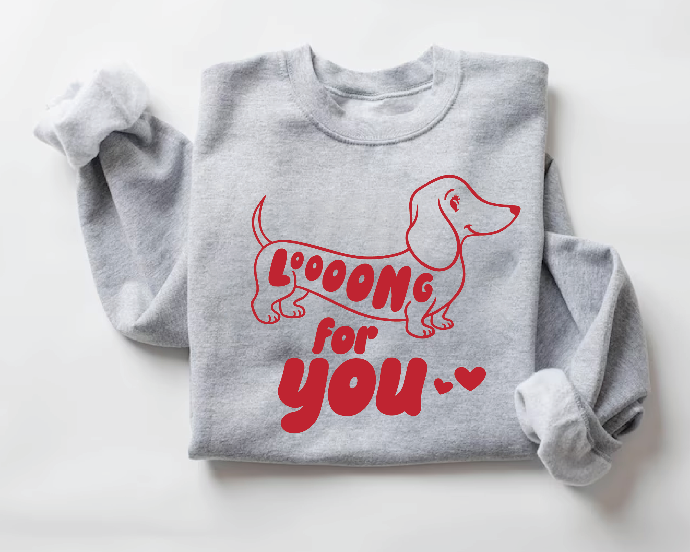 Dachshund Valentine Sweatshirt – Looong For You Funny Dog Lover Crewneck - VL10