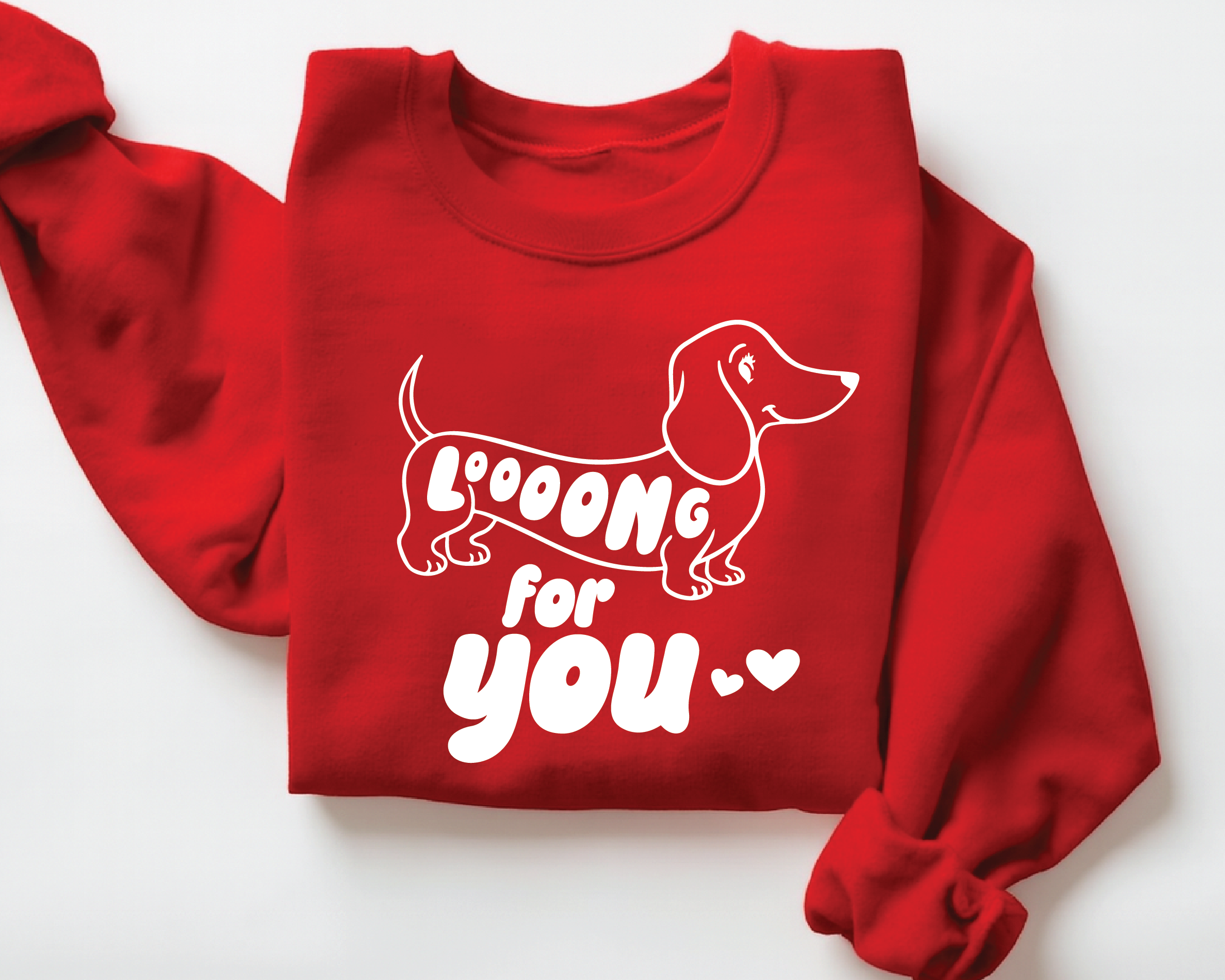 Dachshund Valentine Sweatshirt – Looong For You Funny Dog Lover Crewneck - VL10