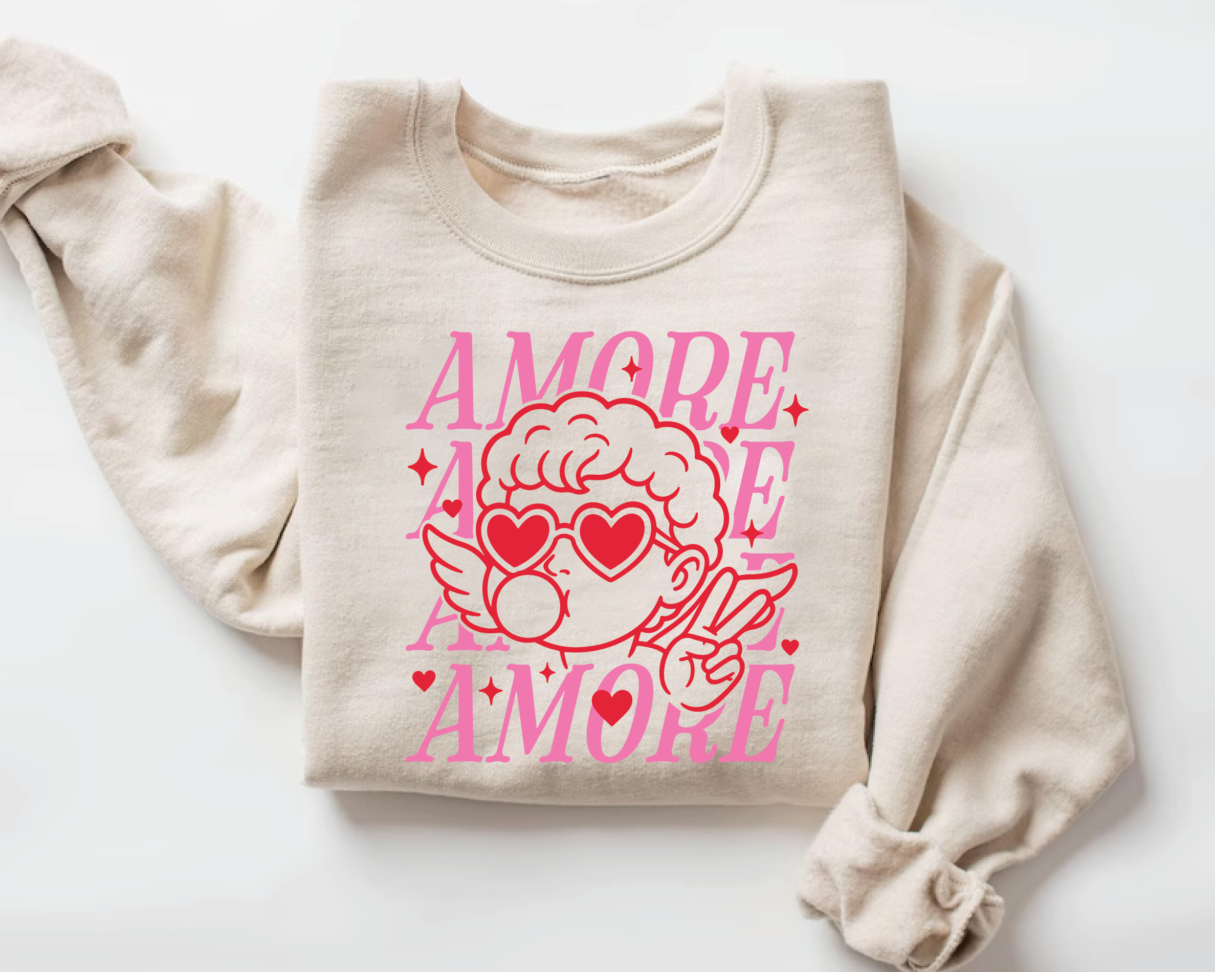Amore Amore Cupid Valentine Sweatshirt – Cute Love Graphic Crewneck - VL7