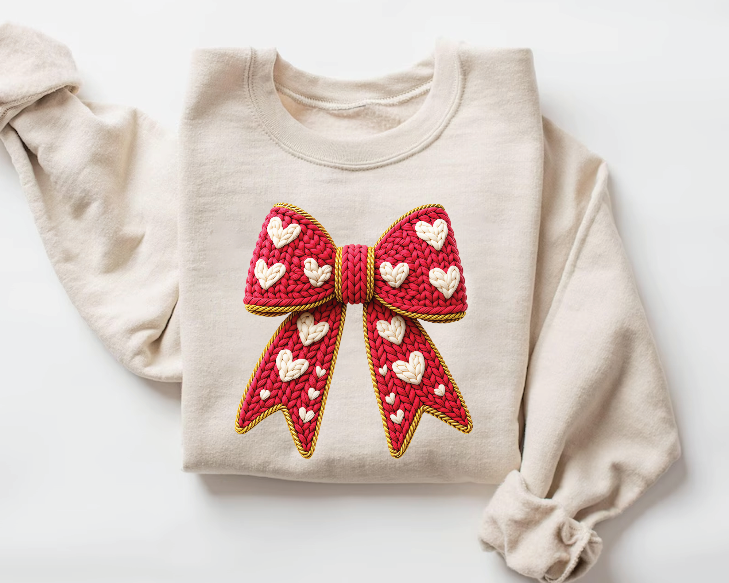 Coquette Red Bow Sweatshirt - Grey Faux Embroidery Valentine's Crewneck - VL17