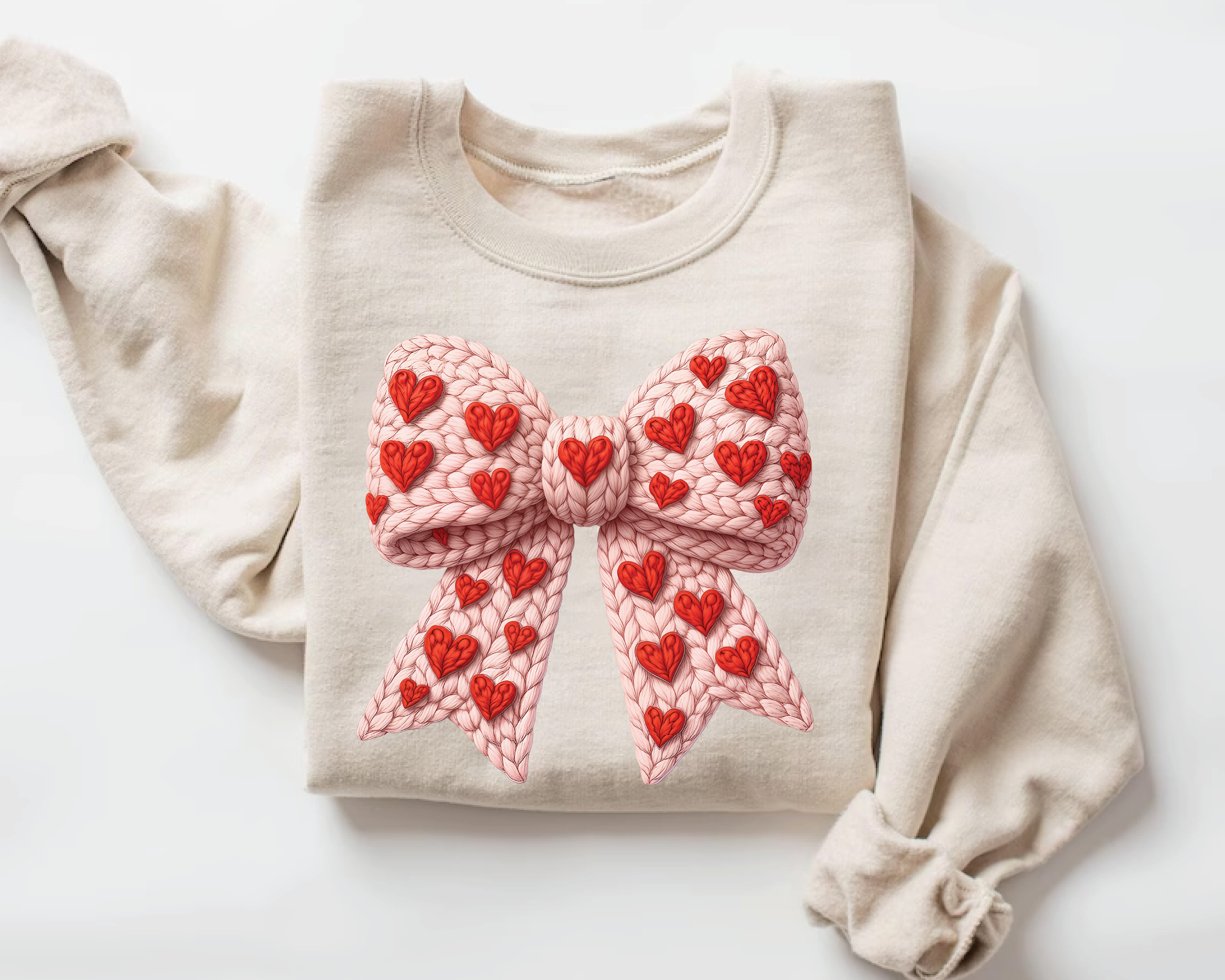 Red Coquette Bow Sweatshirt - Faux Embroidery Valentine's Day Crewneck - VL16