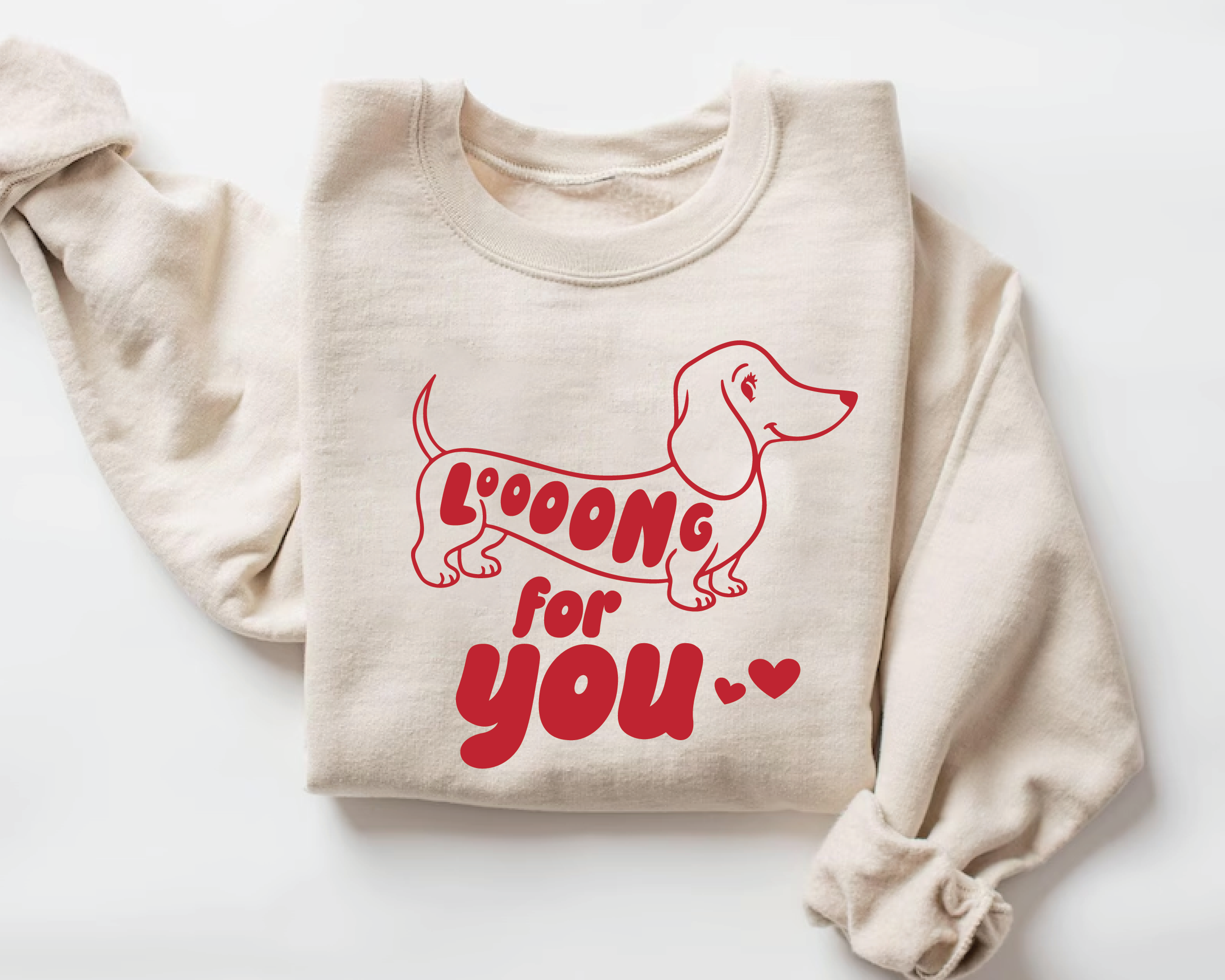 Dachshund Valentine Sweatshirt – Looong For You Funny Dog Lover Crewneck - VL10