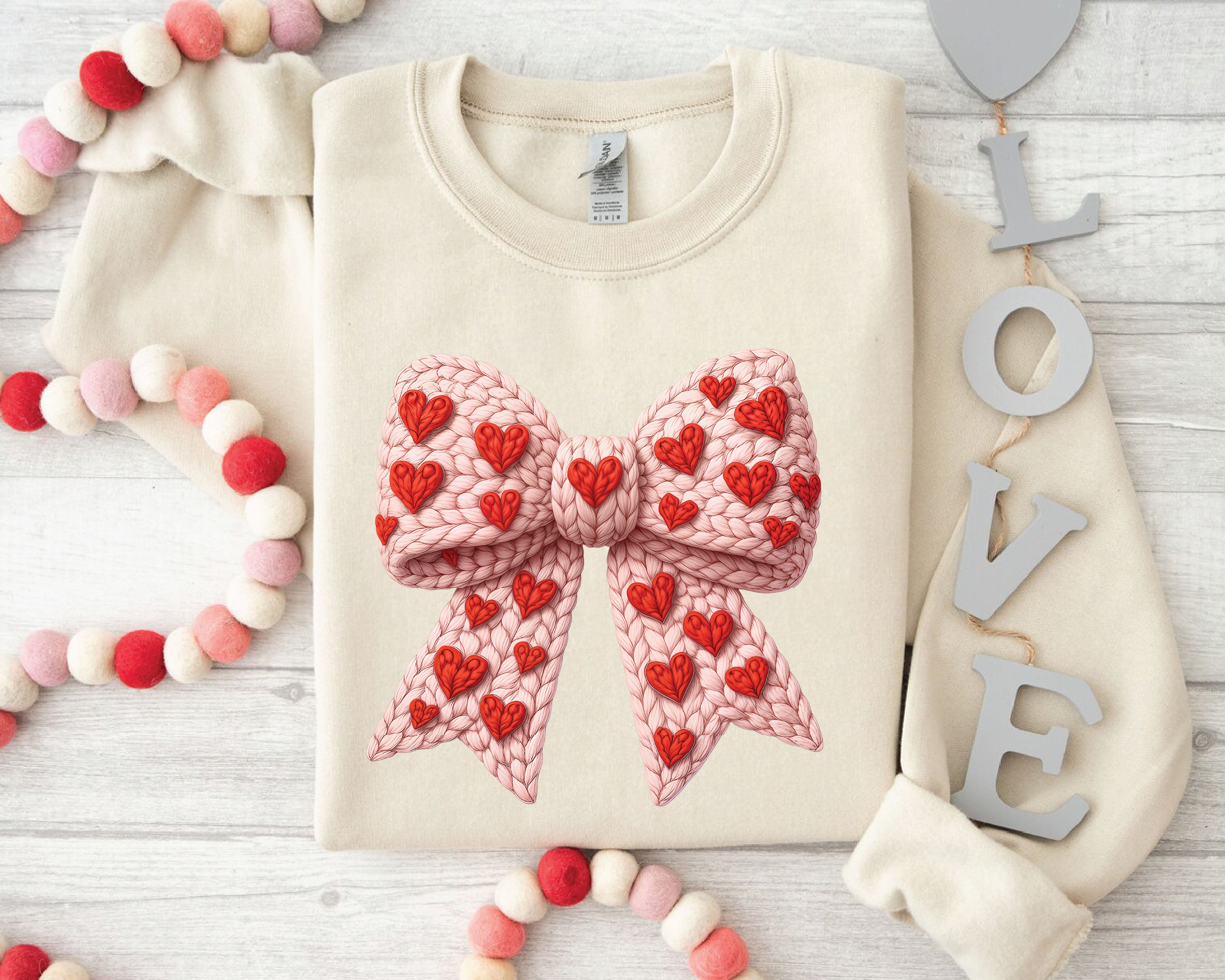 Red Coquette Bow Sweatshirt - Faux Embroidery Valentine's Day Crewneck - VL16