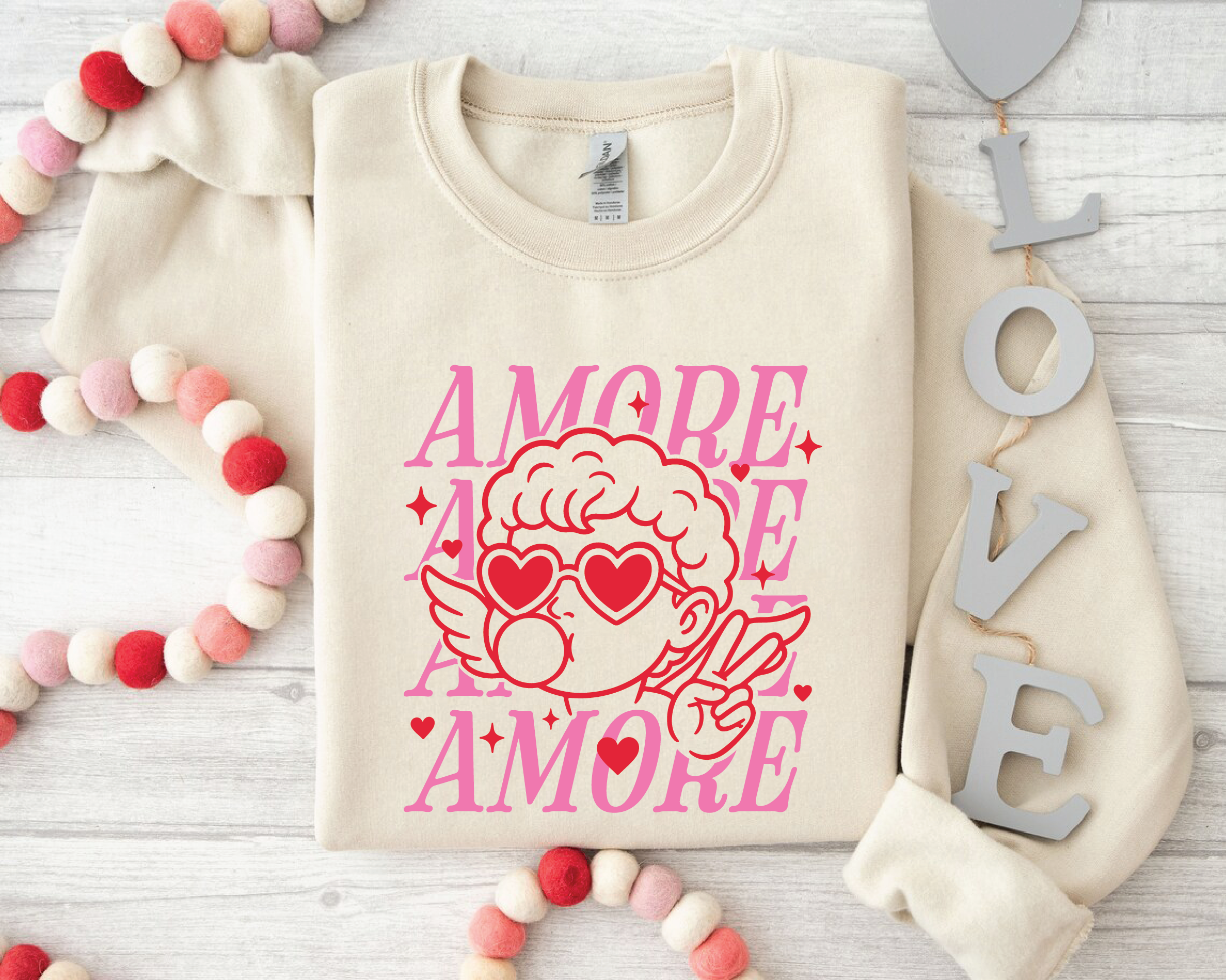 Amore Amore Cupid Valentine Sweatshirt – Cute Love Graphic Crewneck - VL7