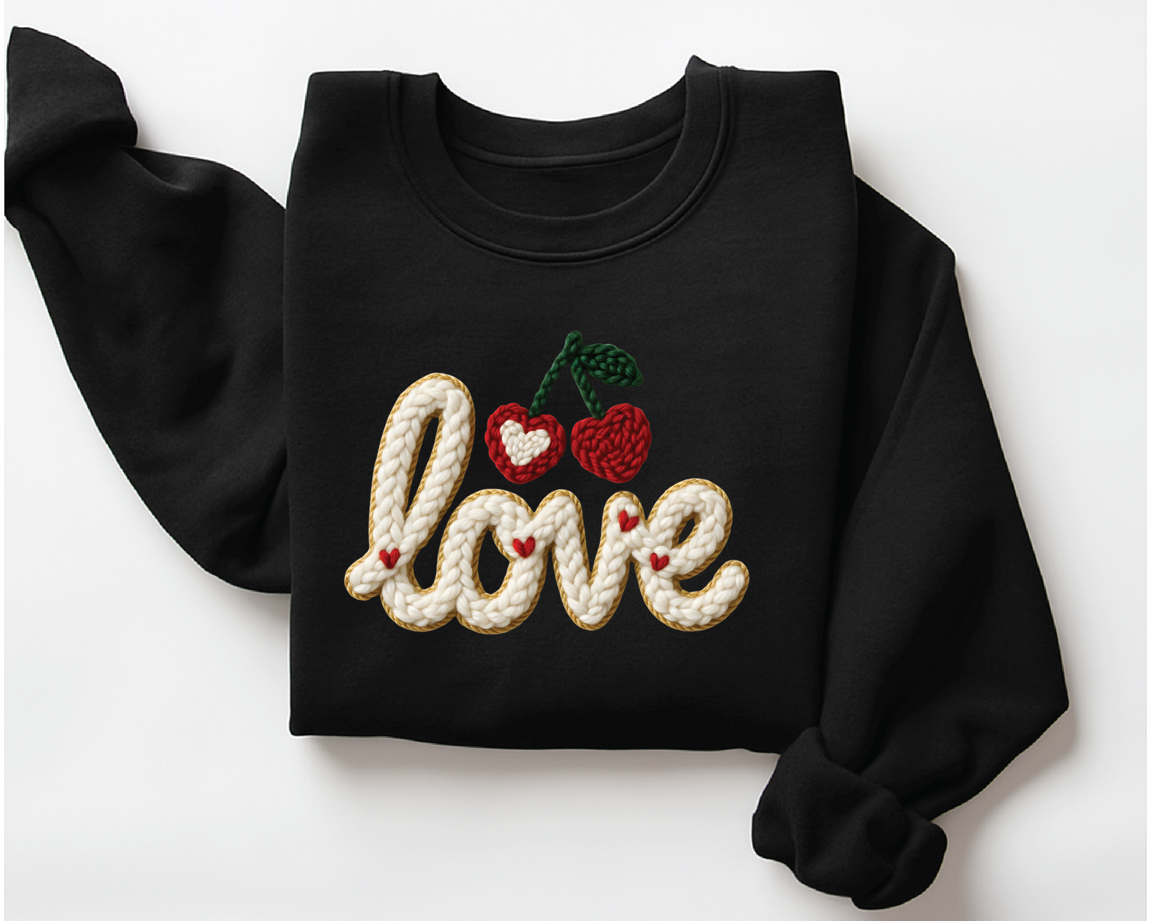 Coquette Pink Bow Sweatshirt - Print Faux Embroidery Effect Valentine's Day Crewneck - VL15