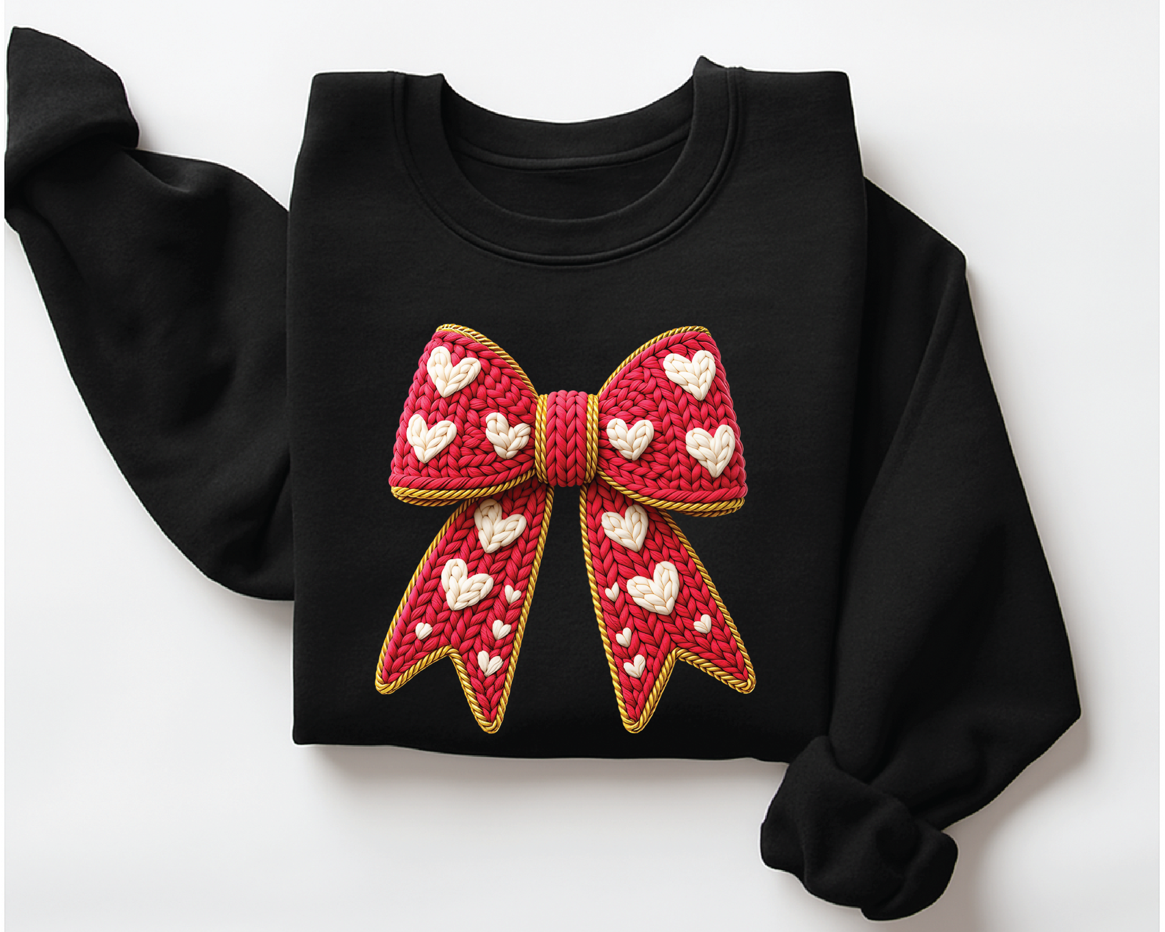 Coquette Red Bow Sweatshirt - Grey Faux Embroidery Valentine's Crewneck - VL17