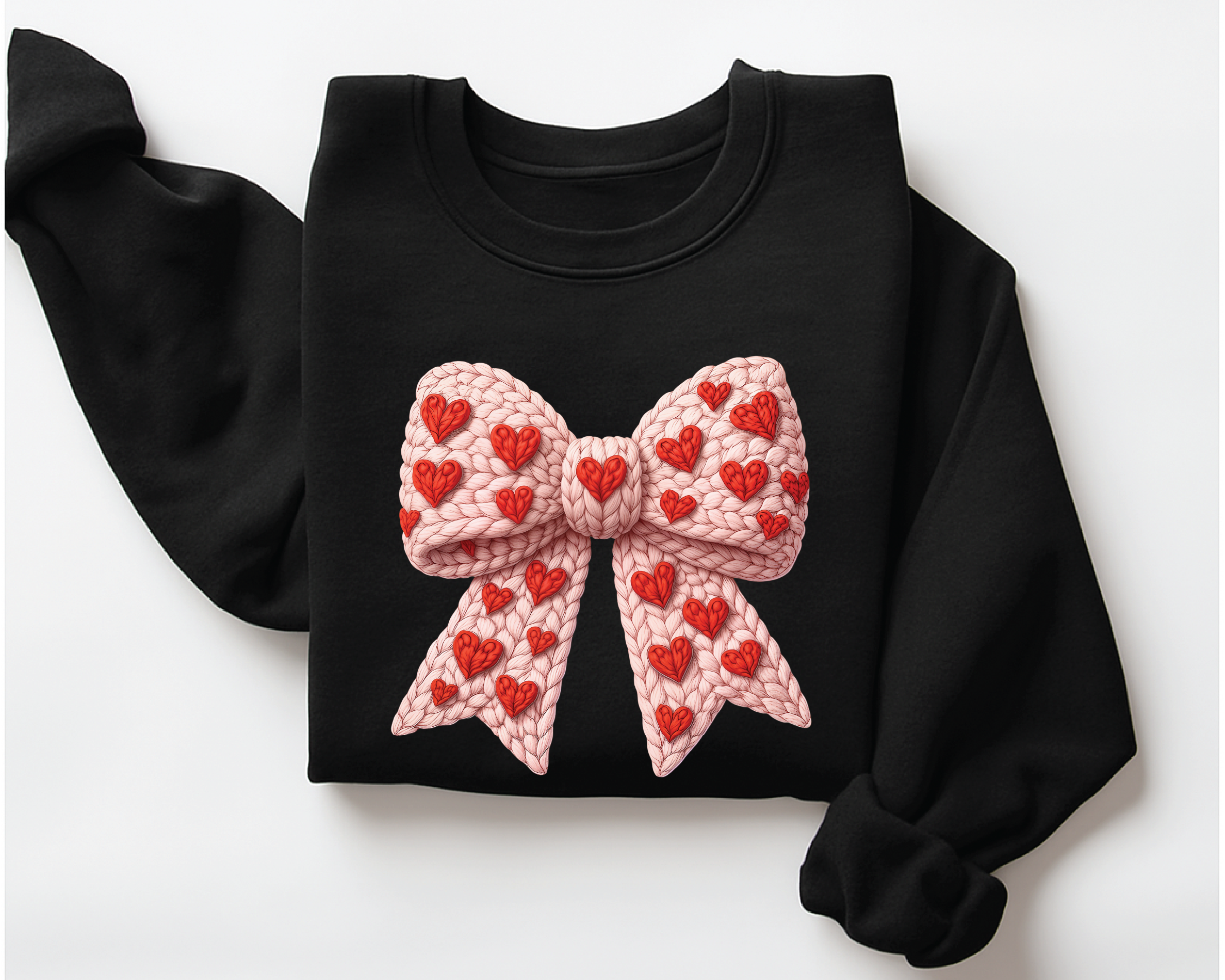 Red Coquette Bow Sweatshirt - Faux Embroidery Valentine's Day Crewneck - VL16