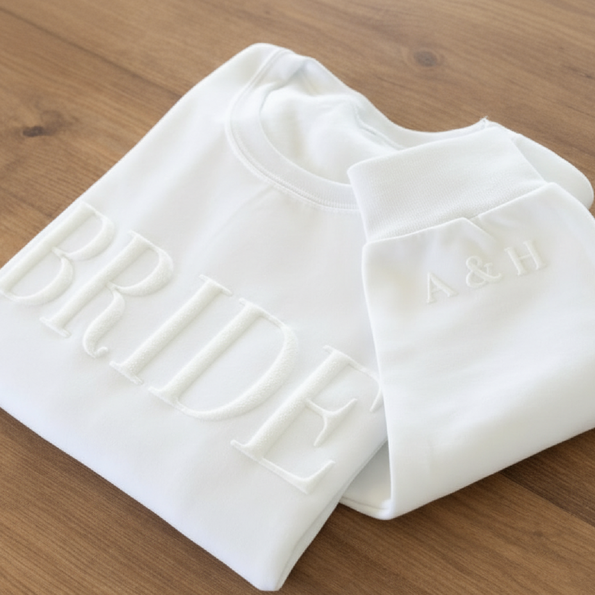 Custom Puff Print Bride & Groom Sweatshirt with Sleeve Initials - 3D Raised Text