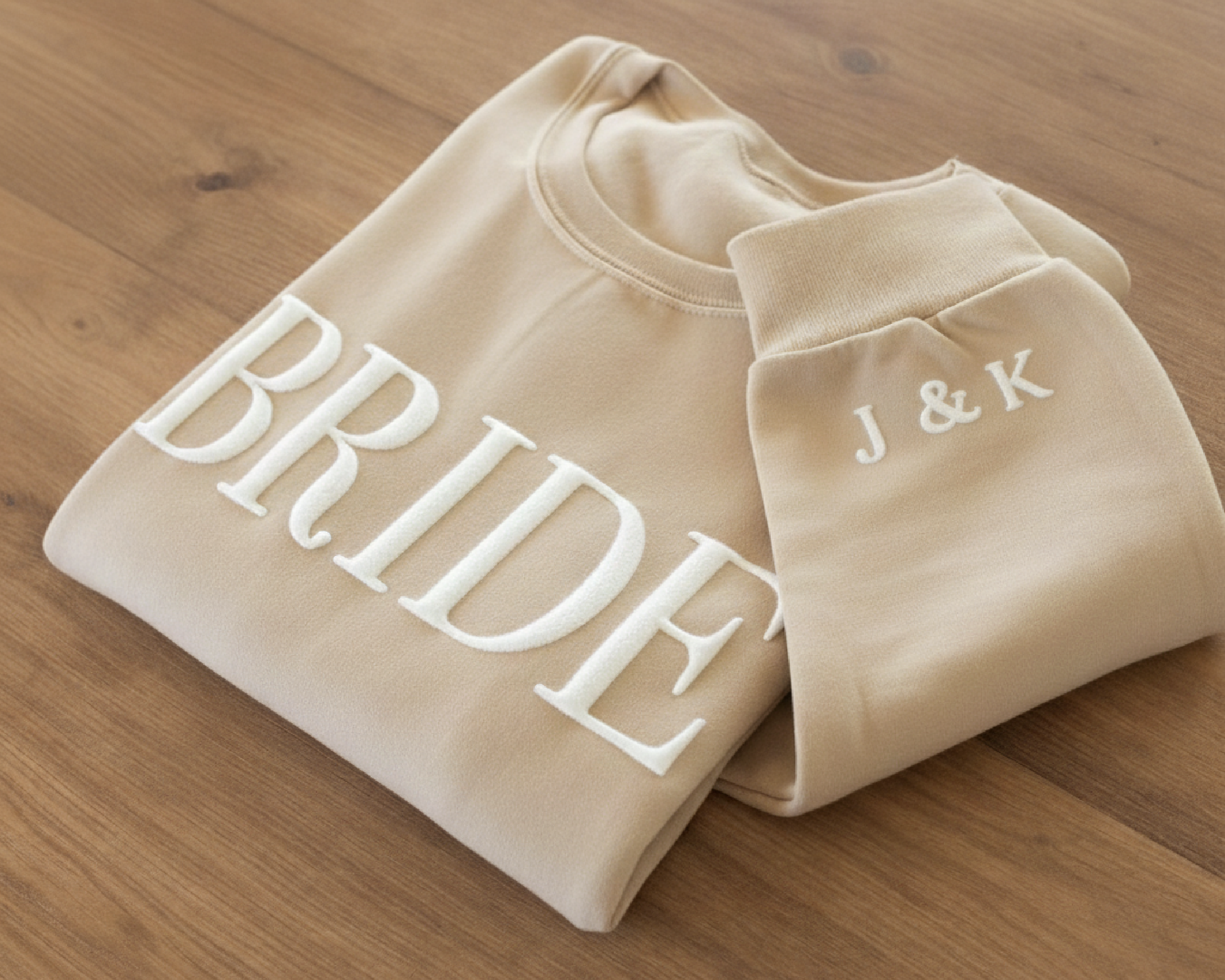 Custom Puff Print Bride & Groom Sweatshirt with Sleeve Initials - 3D Raised Text