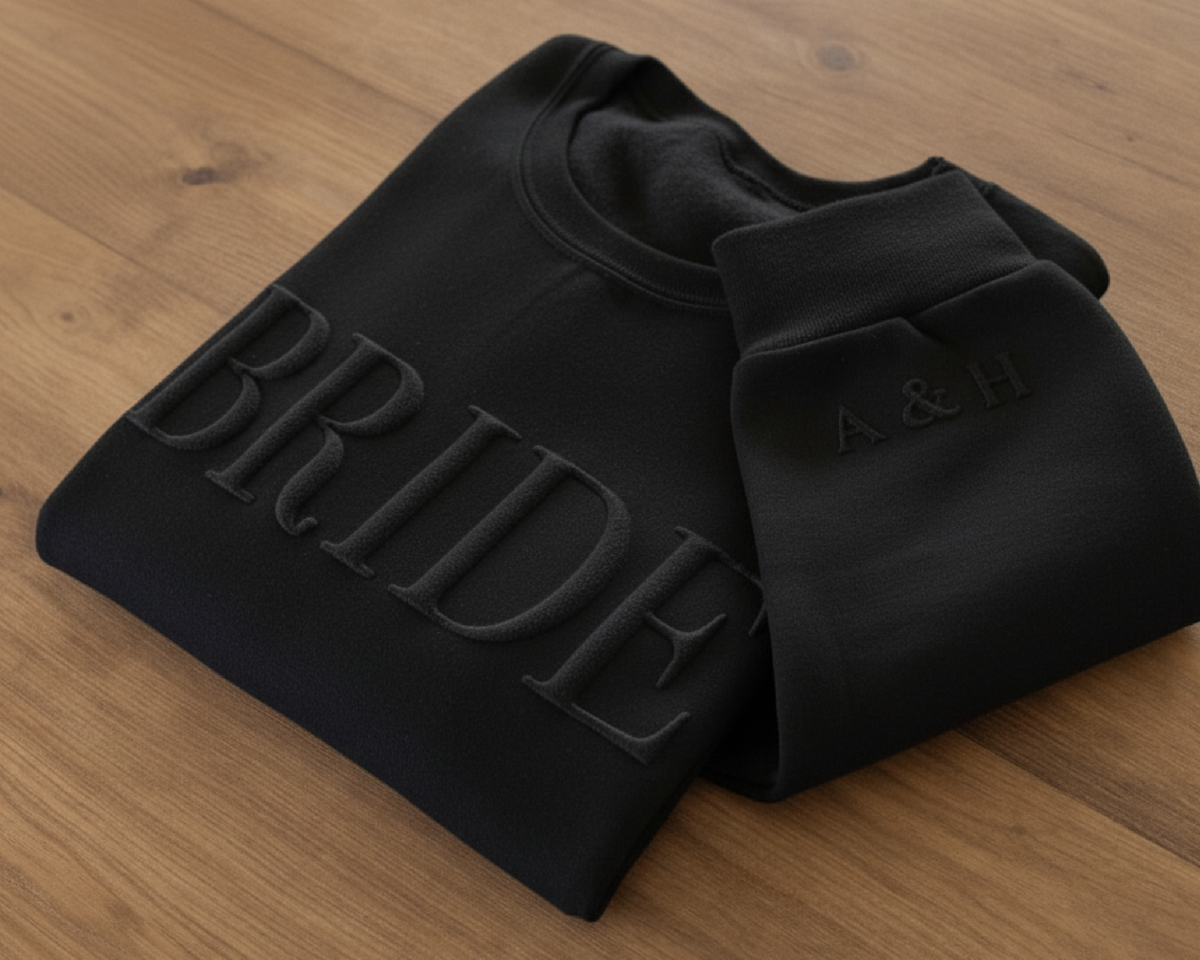 Custom Puff Print Bride & Groom Sweatshirt with Sleeve Initials - 3D Raised Text