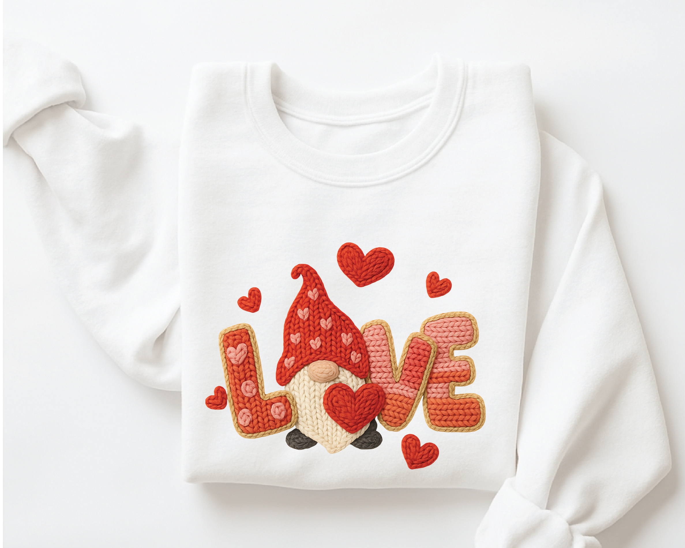 Valentine's Day Gnome Sweatshirt - Faux Embroidery Love Crewneck - vl20