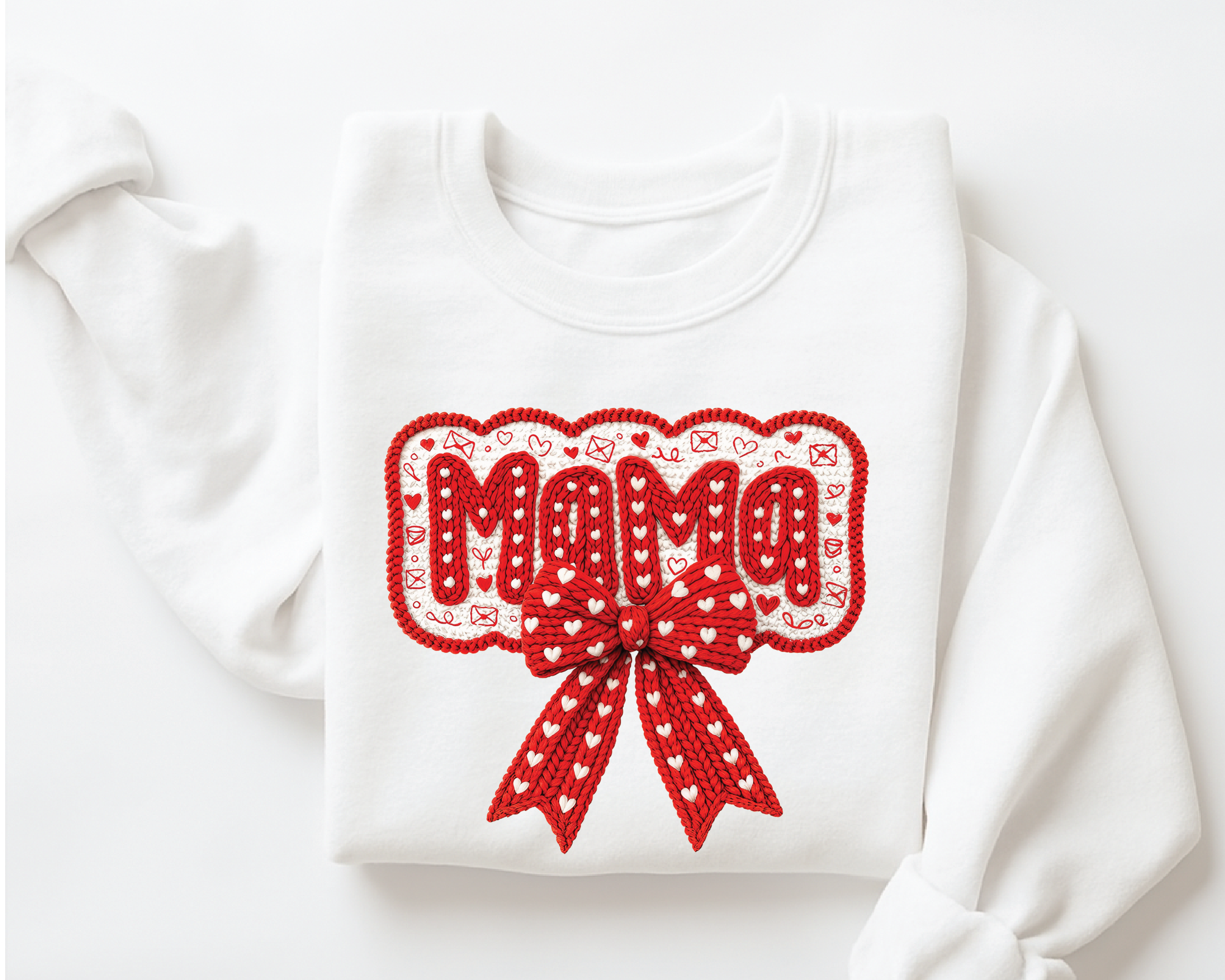 Coquette Mama Sweatshirt - Faux Embroidery Valentine's Day Crewneck - VL19