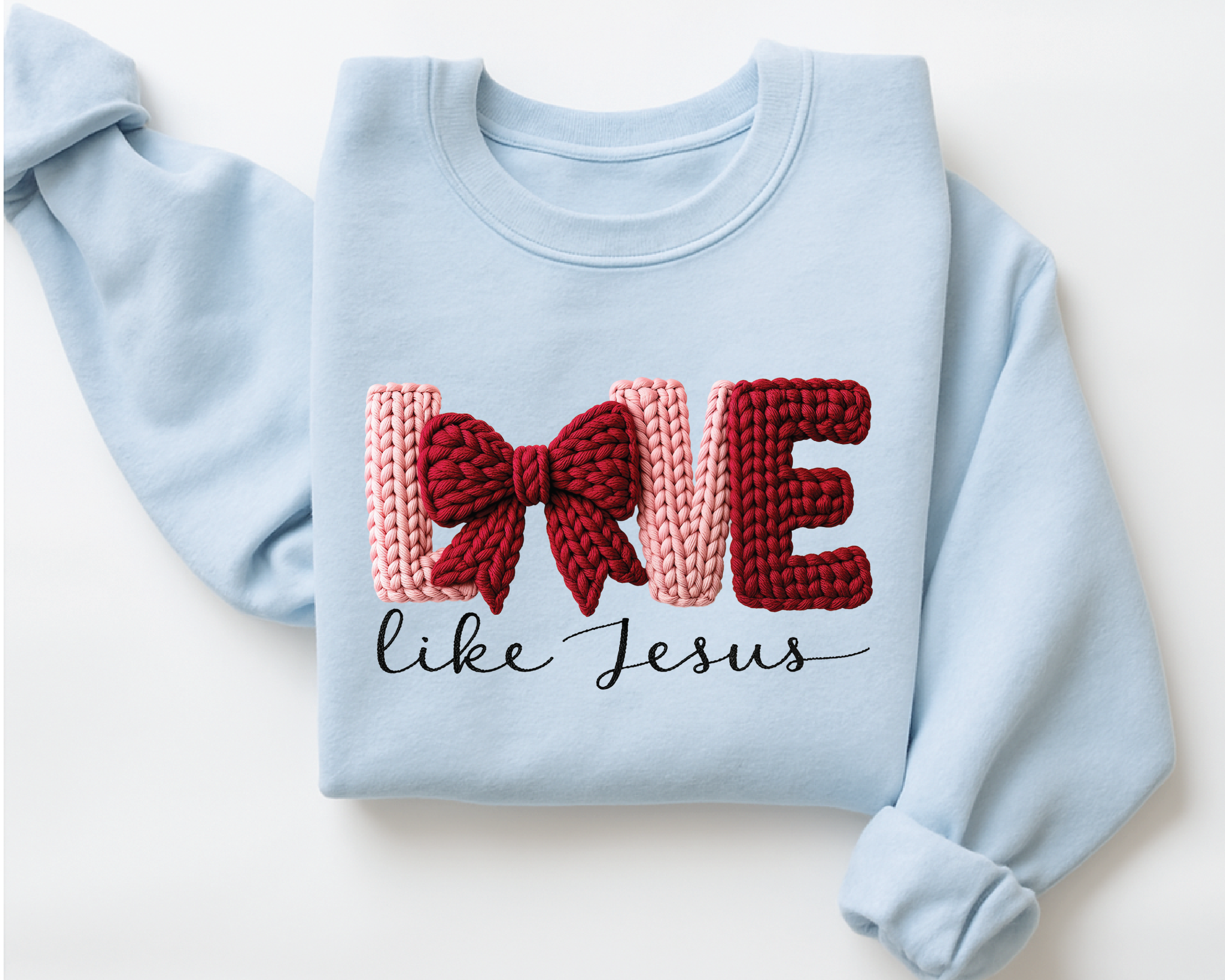Love Like Jesus Sweatshirt - Coquette Faux Embroidery Christian Crewneck - VL18