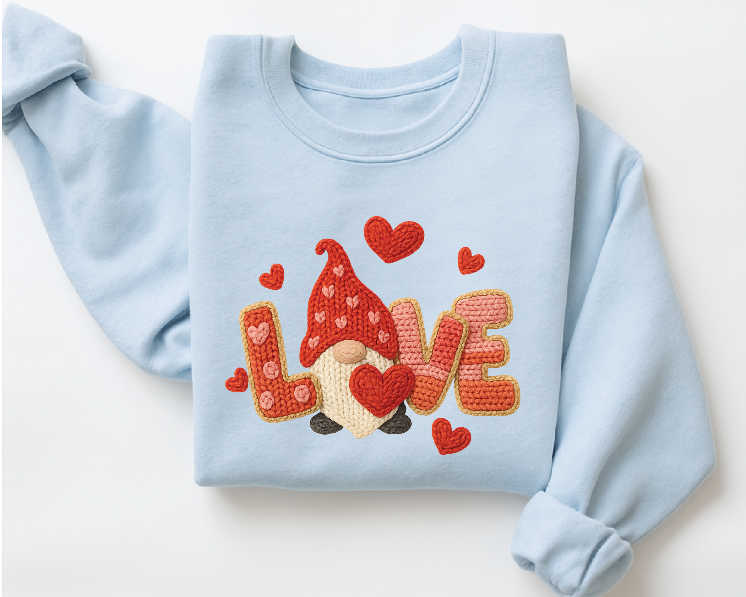 Valentine's Day Gnome Sweatshirt - Faux Embroidery Love Crewneck - vl20
