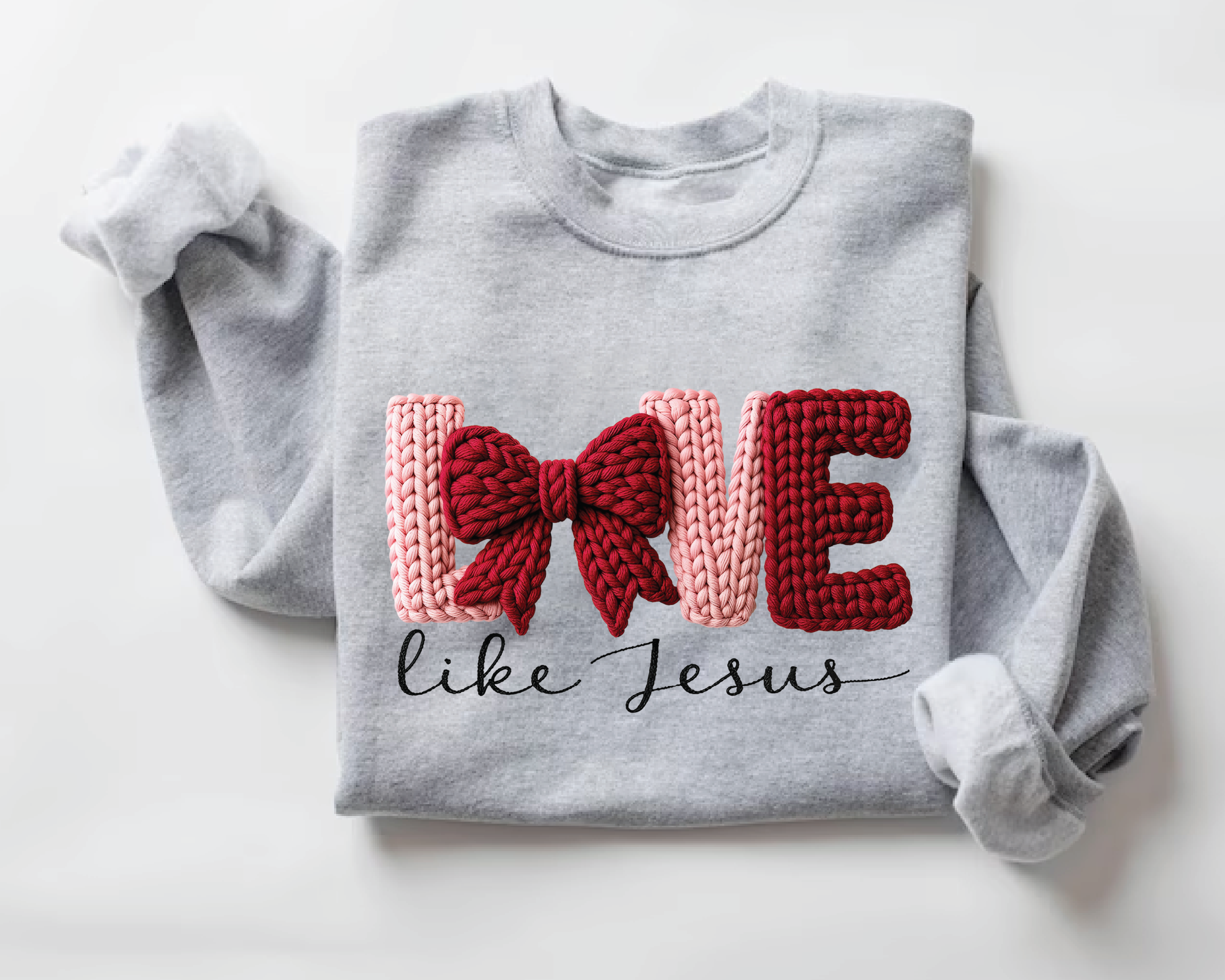 Love Like Jesus Sweatshirt - Coquette Faux Embroidery Christian Crewneck - VL18