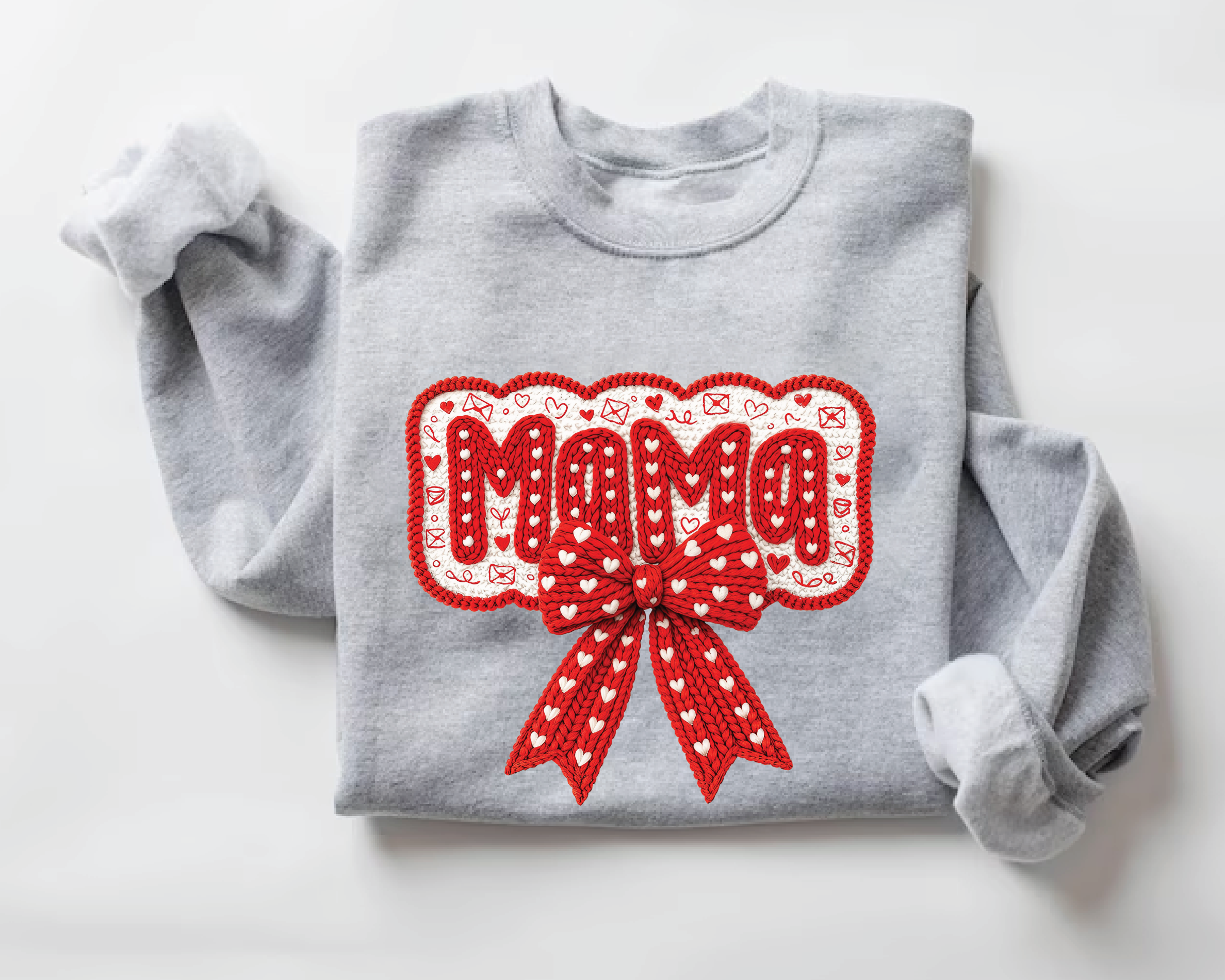 Coquette Mama Sweatshirt - Faux Embroidery Valentine's Day Crewneck - VL19