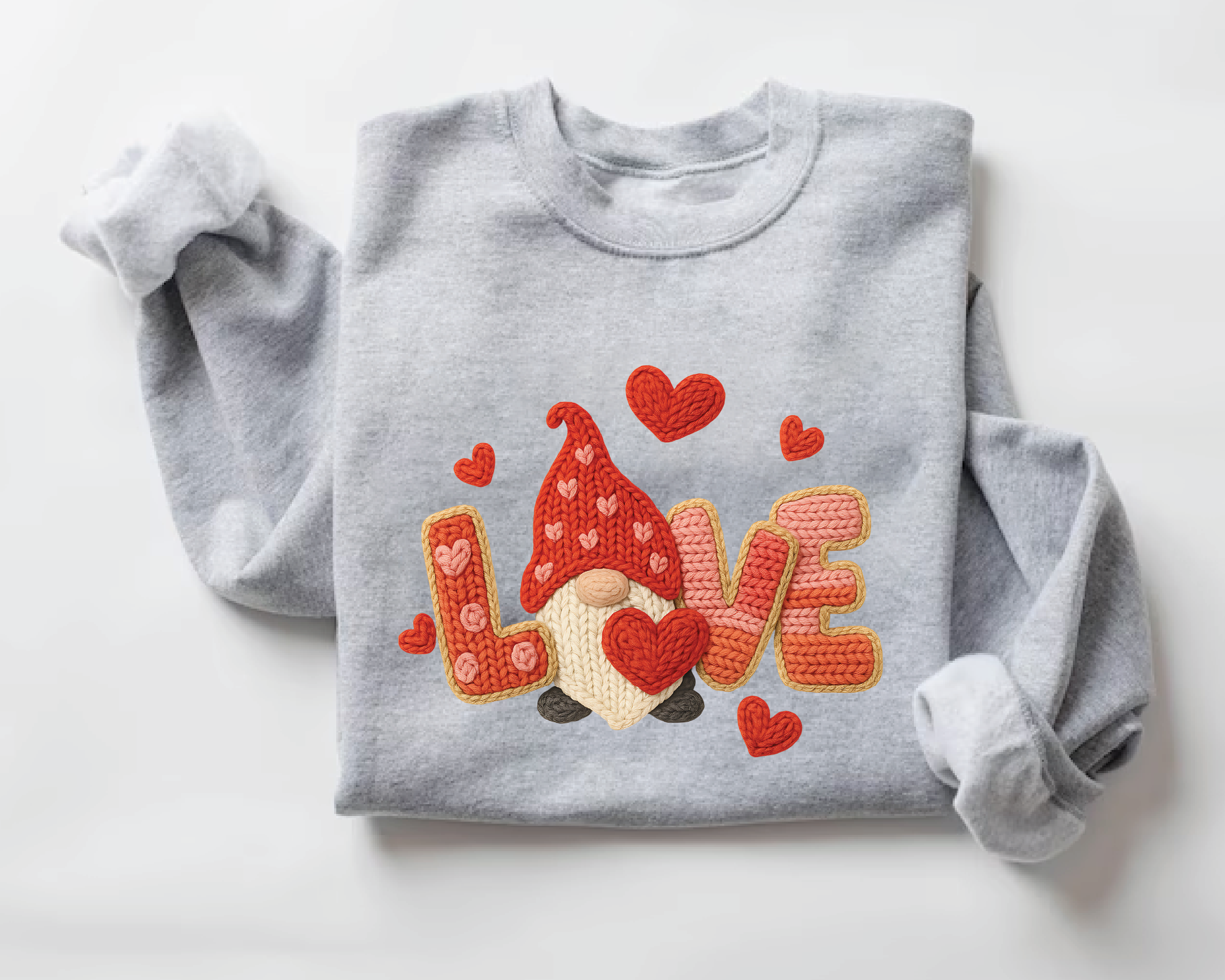 Valentine's Day Gnome Sweatshirt - Faux Embroidery Love Crewneck - vl20