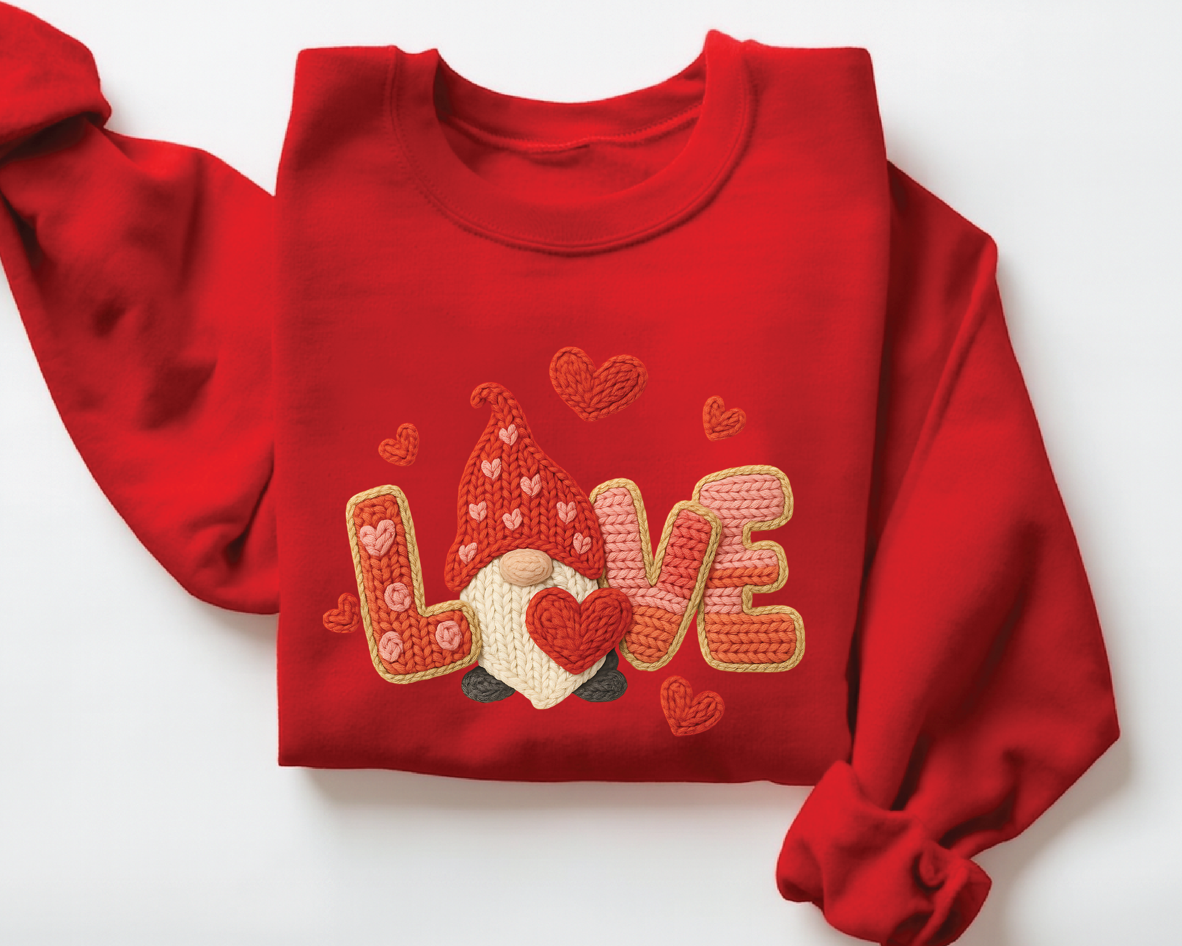 Valentine's Day Gnome Sweatshirt - Faux Embroidery Love Crewneck - vl20