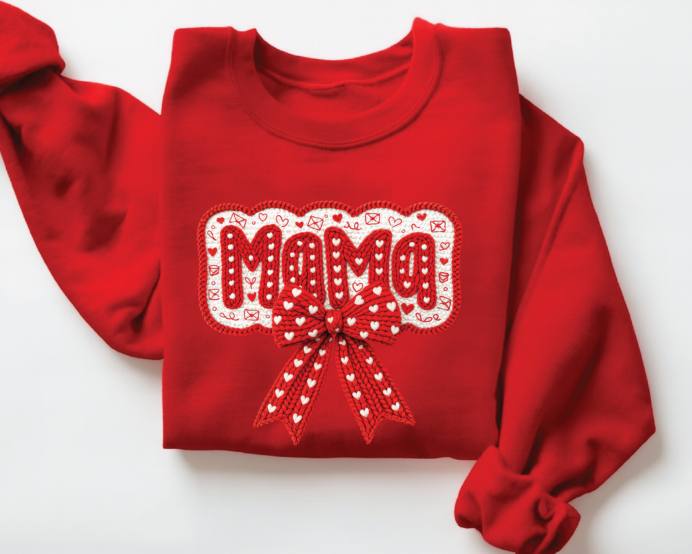 Coquette Mama Sweatshirt - Faux Embroidery Valentine's Day Crewneck - VL19