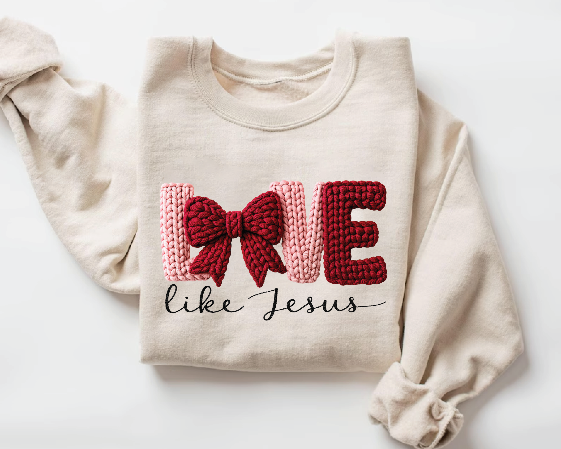 Love Like Jesus Sweatshirt - Coquette Faux Embroidery Christian Crewneck - VL18