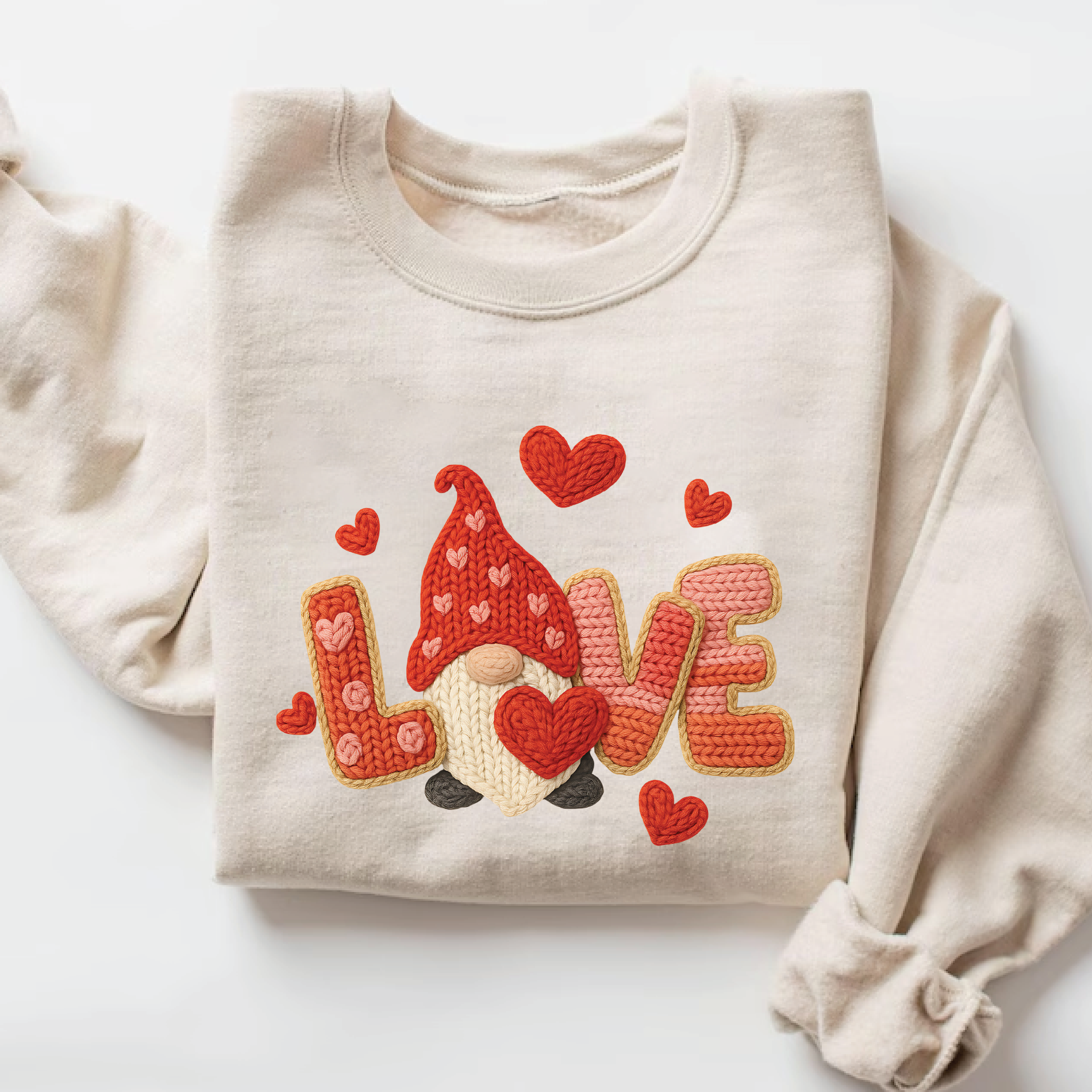 Valentine's Day Gnome Sweatshirt - Faux Embroidery Love Crewneck - vl20
