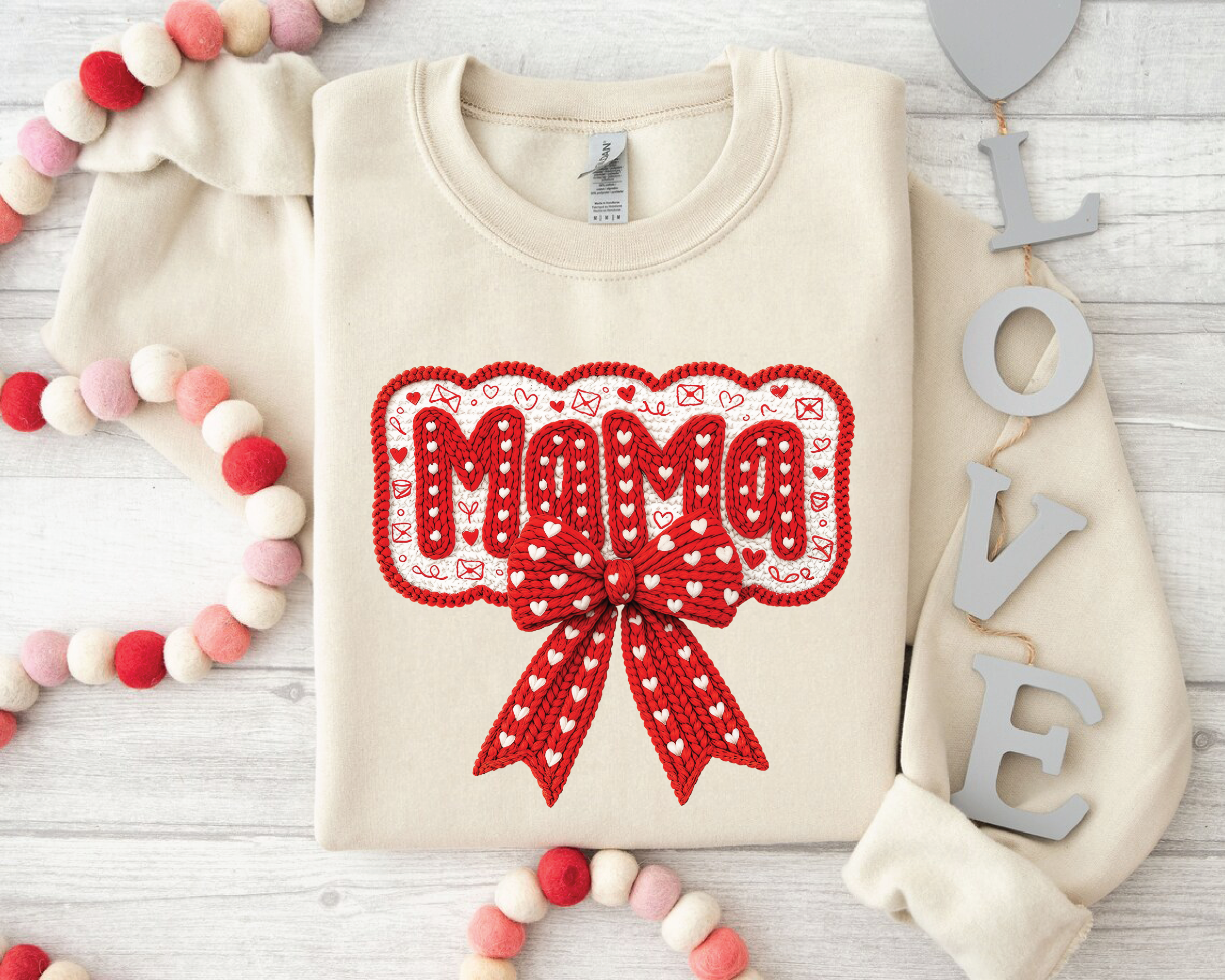 Coquette Mama Sweatshirt - Faux Embroidery Valentine's Day Crewneck - VL19
