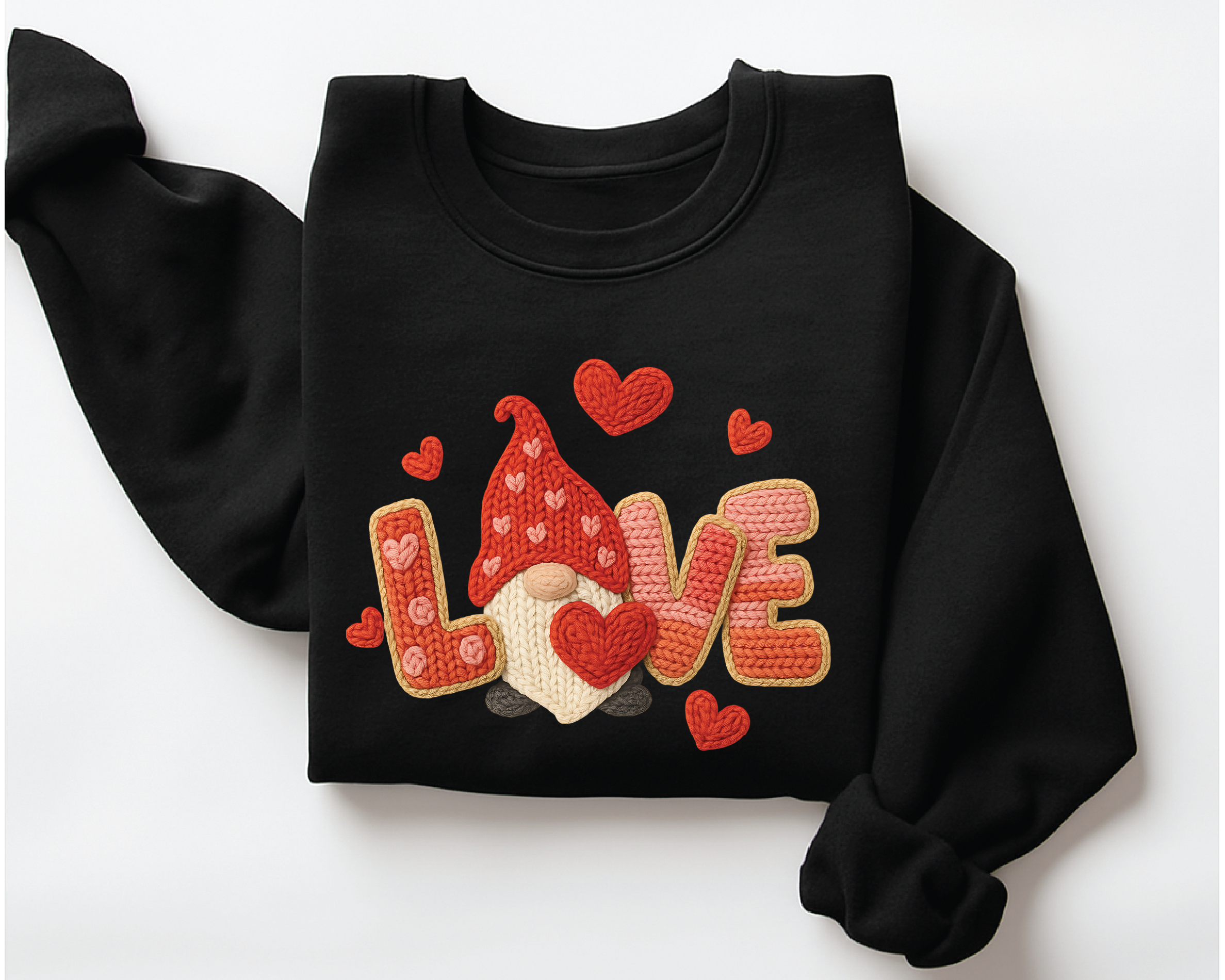 Valentine's Day Gnome Sweatshirt - Faux Embroidery Love Crewneck - vl20