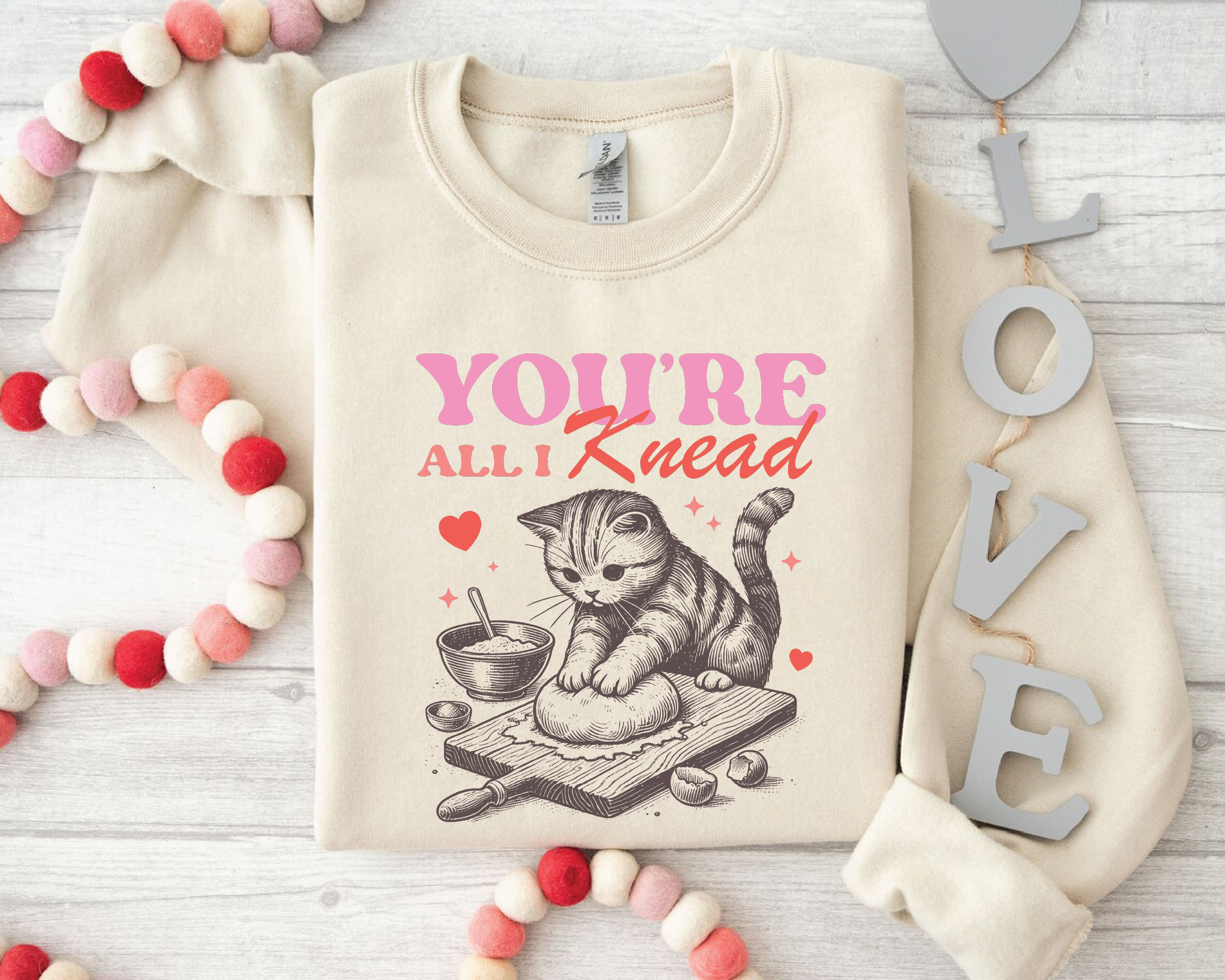 You're All I Knead Sweatshirt - Funny Cat Valentine's Day Crewneck -vl24