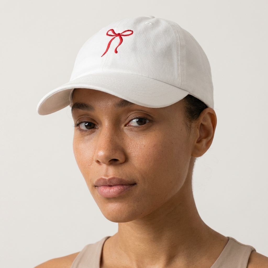 Red Bow Embroidered White Baseball Cap - Coquette Aesthetic Dad Hat