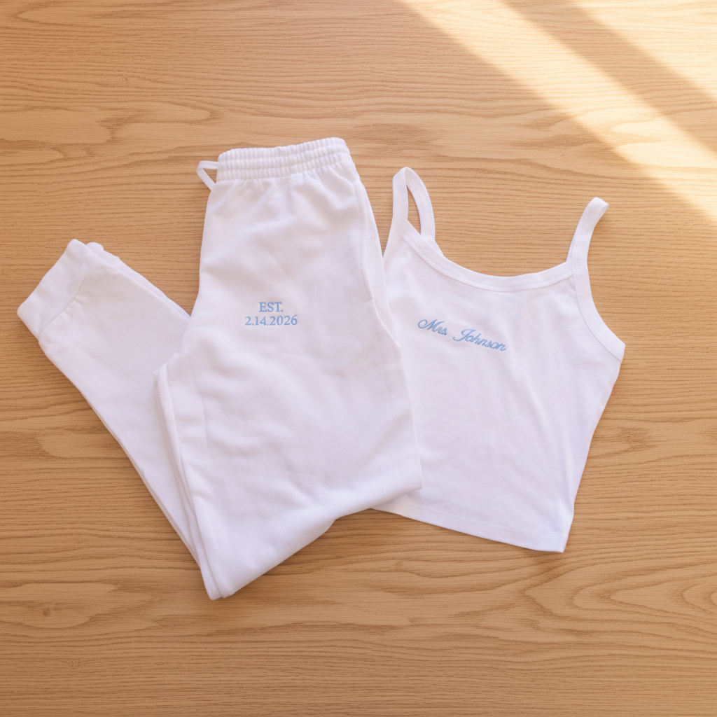 Personalized Mrs. Embroidered Lounge Set - Custom Bride Tank & Joggers