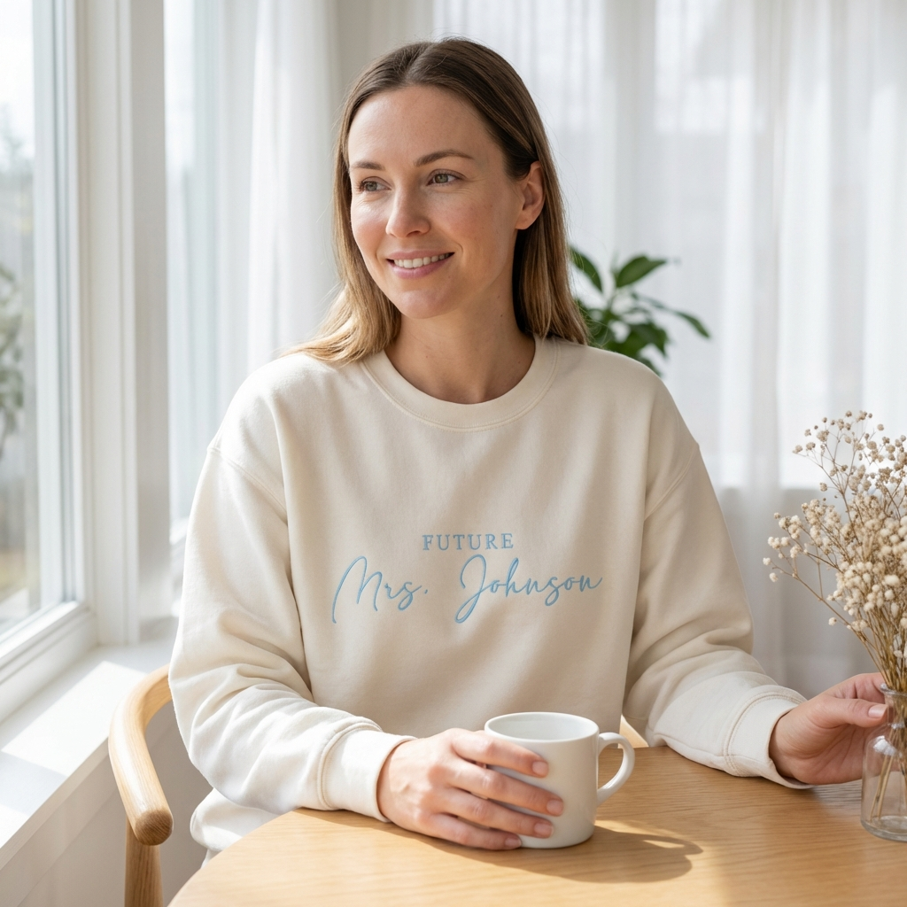 Custom Embroidered Future Mrs. Sweatshirt - Personalized Last Name & Thread Color