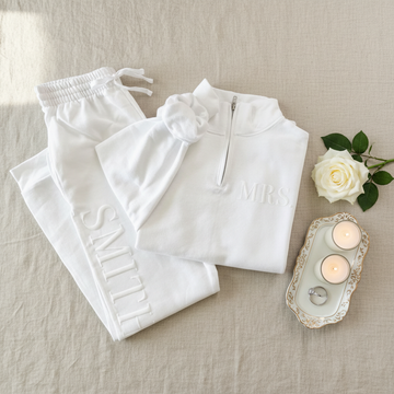 Personalized Puff Print Mrs. Half-Zip Lounge Set - Custom Bride Pullover & Sweatpants