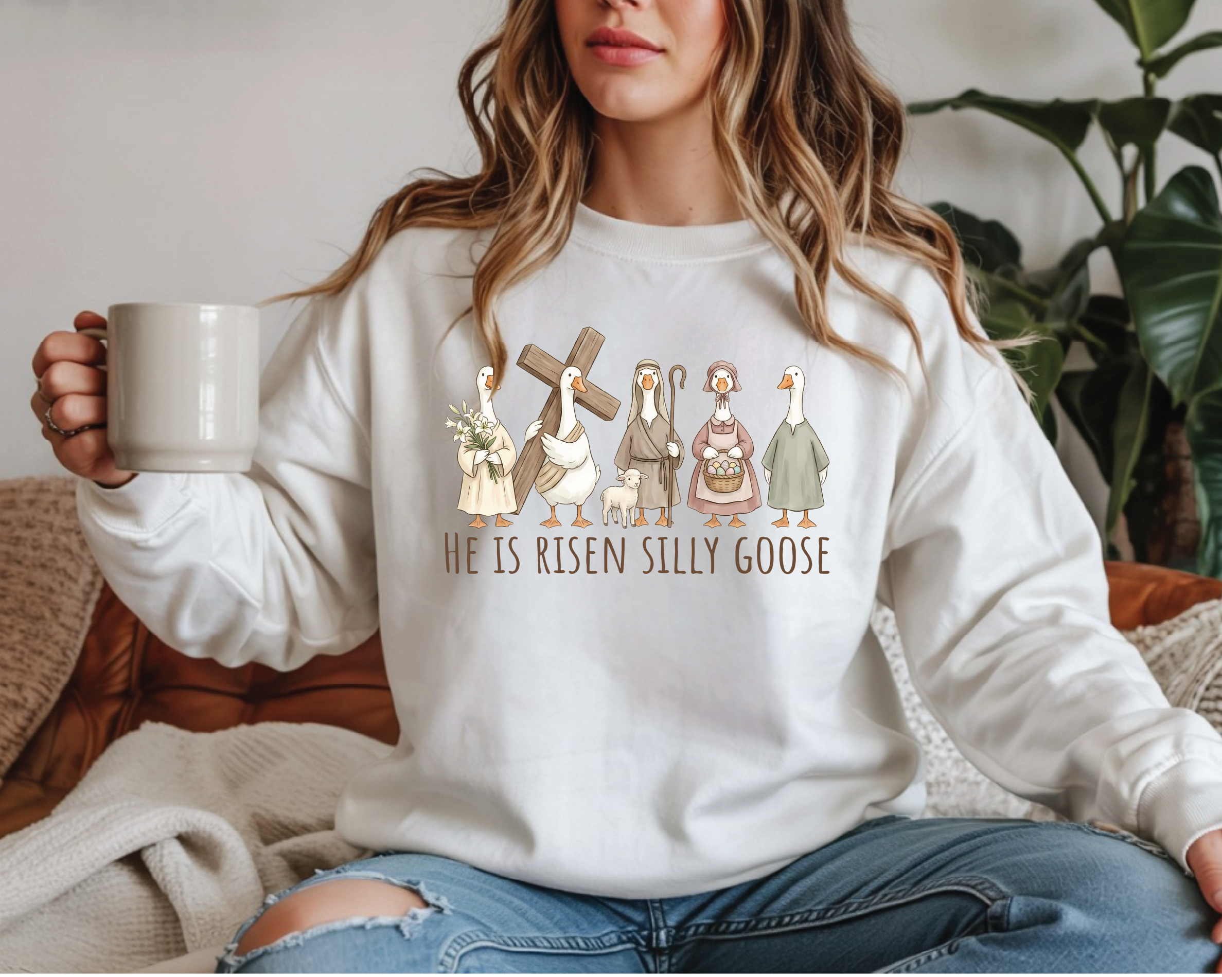 He Is Risen Silly Goose Sweatshirt - Funny Christian Easter Crewneck -